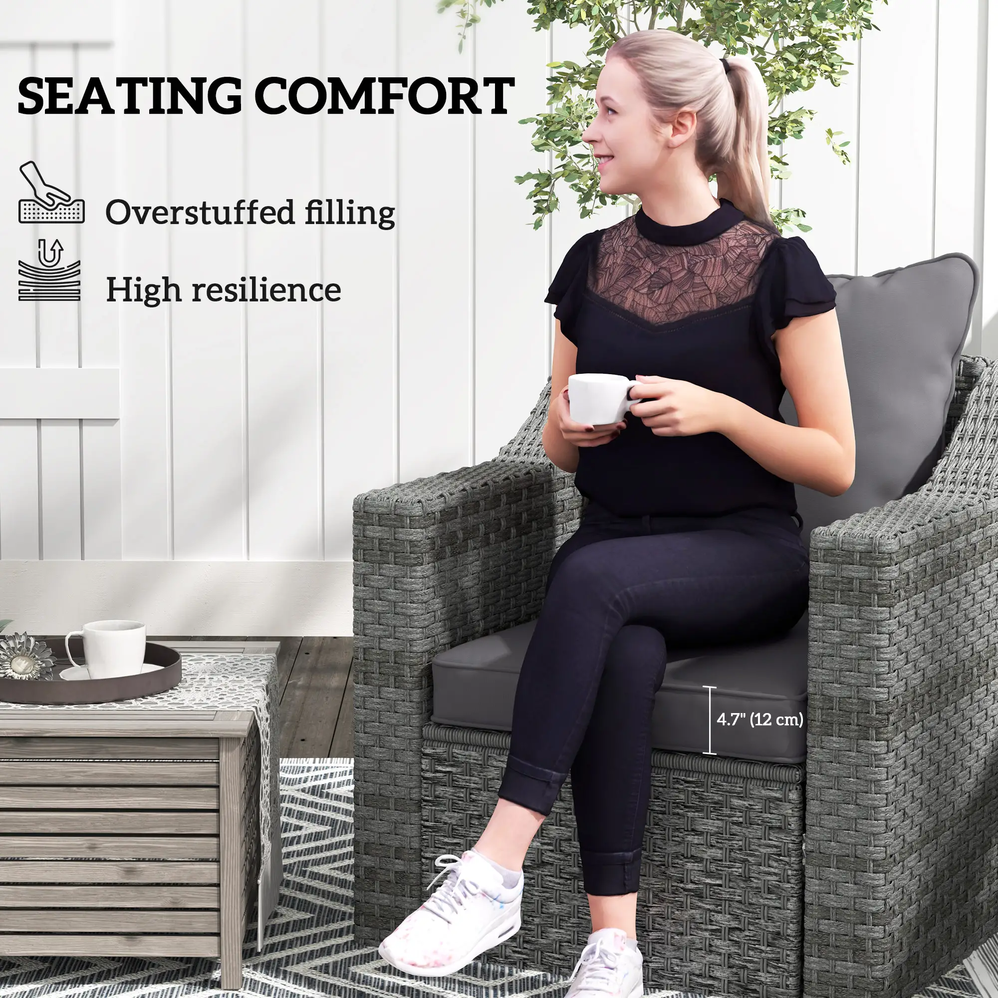 Seat Cushion Back Pillows Set of 2, Patio Chair Cushions, Dark Grey - Image 6
