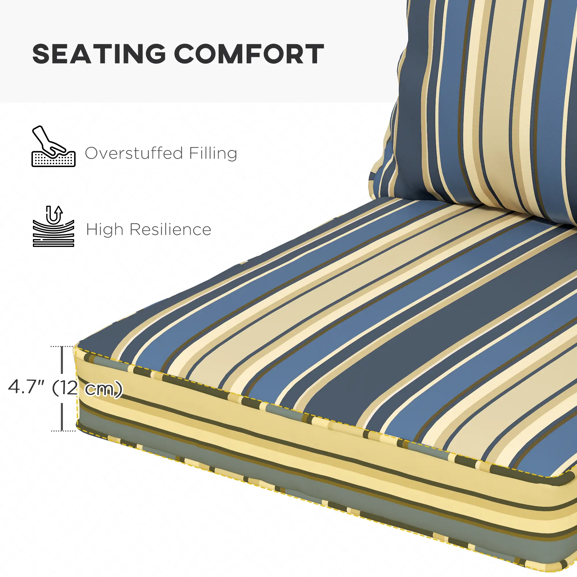 Seat Cushion Back Pillows Set of 2, Patio Chair Cushions, Indoor Outdoor, Blue - Image 6