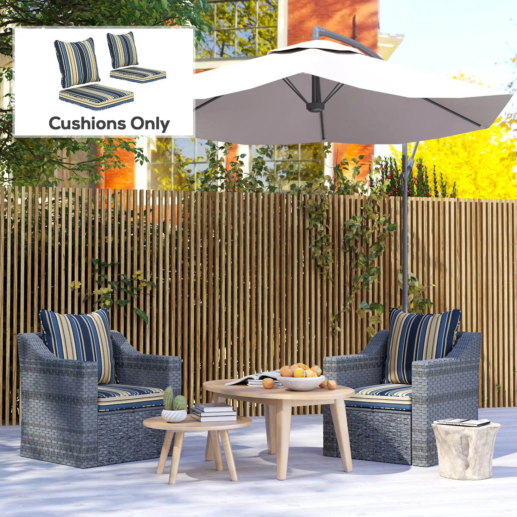 Seat Cushion Back Pillows Set of 2, Patio Chair Cushions, Indoor Outdoor, Blue - Image 8