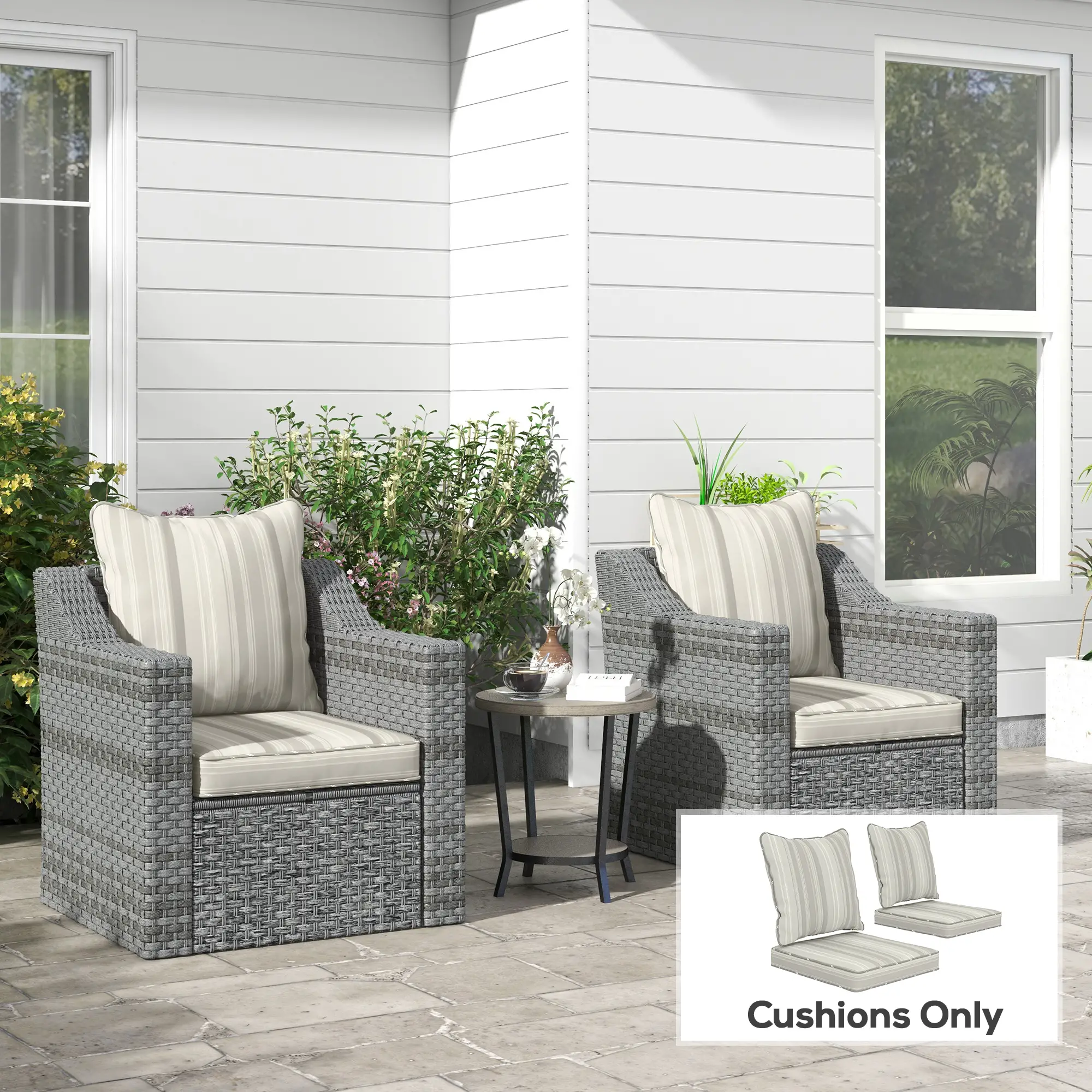 Seat Cushion Back Pillows Set of 2, Patio Chair Cushions, Indoor Outdoor, Grey - Image 2