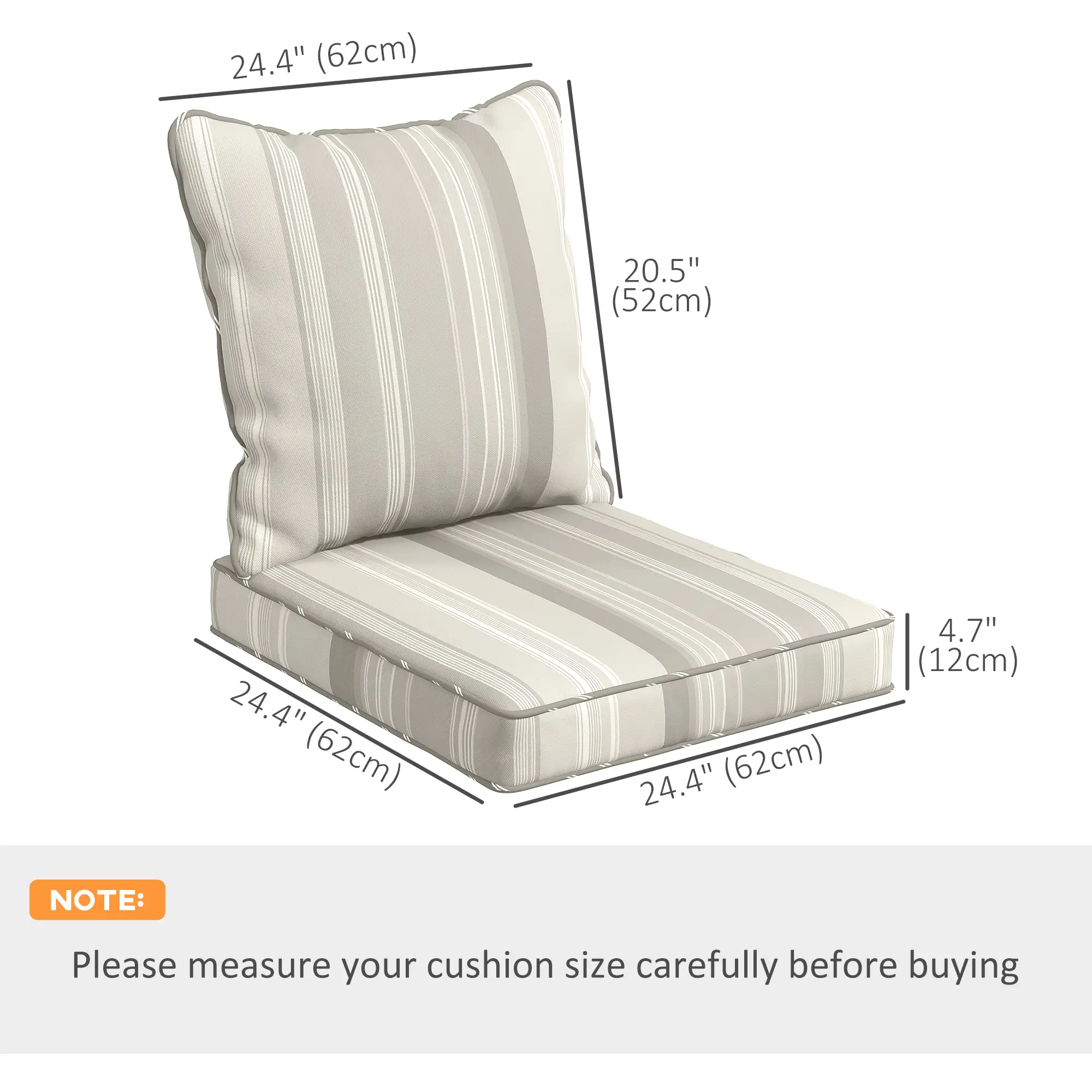 Seat Cushion Back Pillows Set of 2, Patio Chair Cushions, Indoor Outdoor, Grey - Image 3