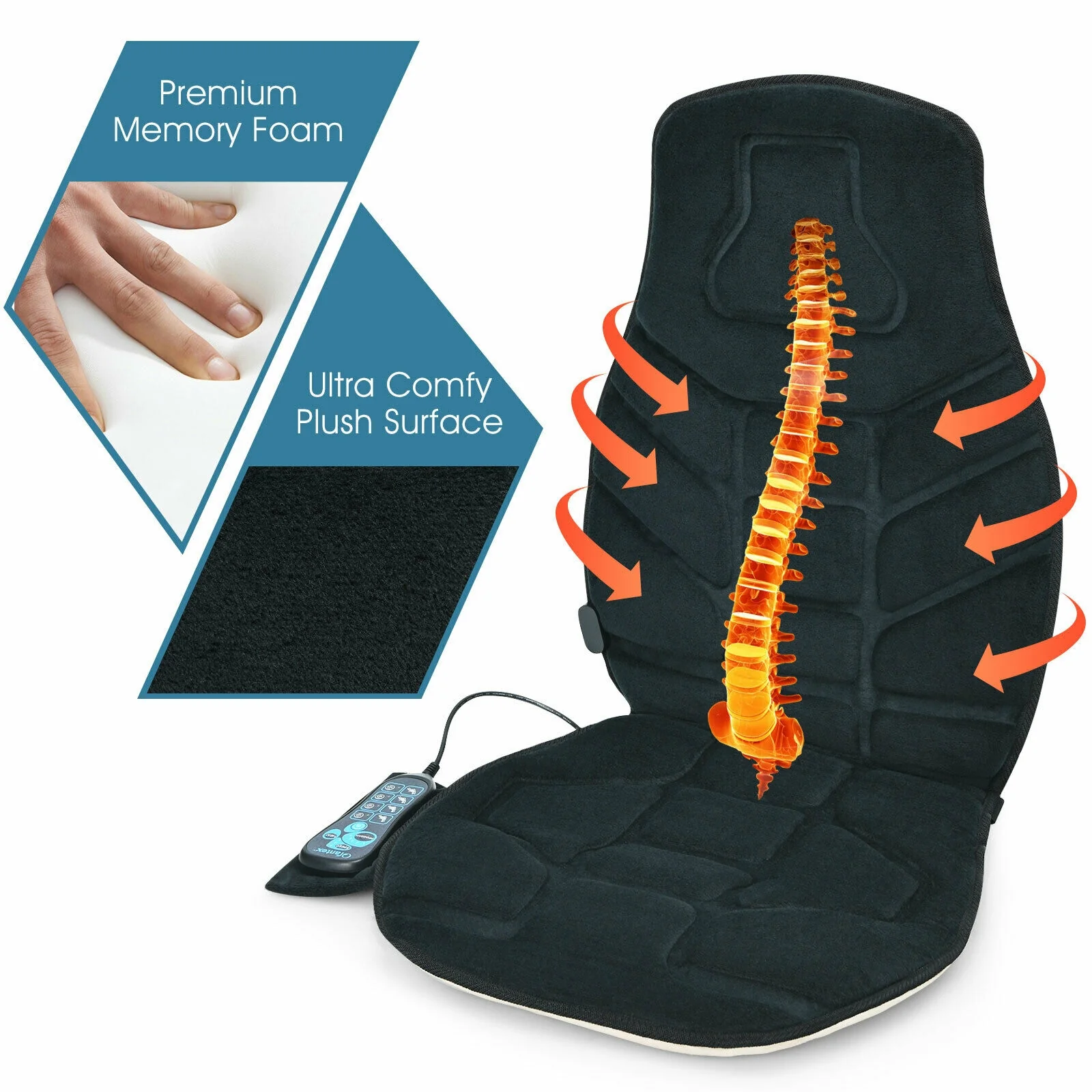 Seat Cushion Massager With Heat, 6 Vibration Motors, Black - Image 10