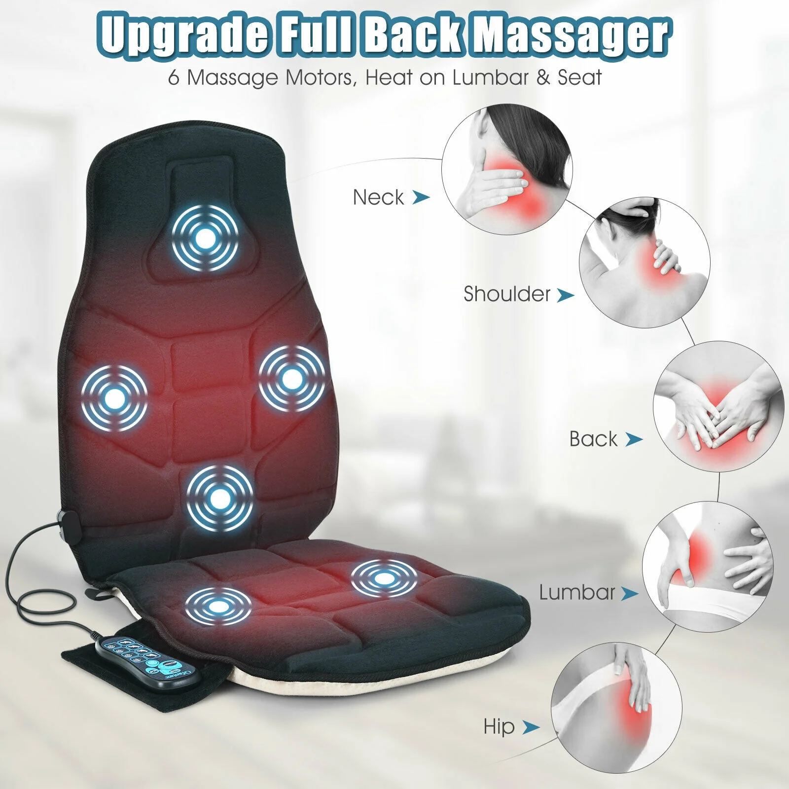 Seat Cushion Massager With Heat, 6 Vibration Motors, Black - Image 7