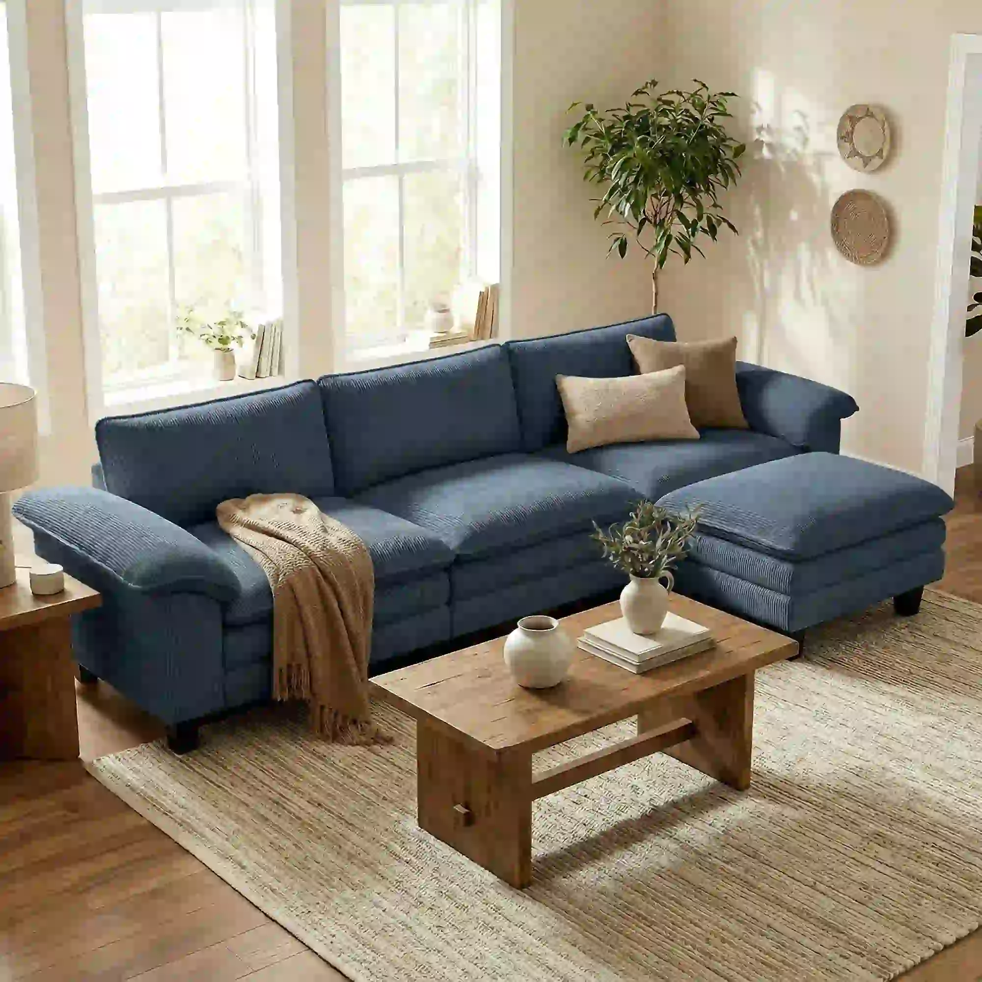 Sectional Sofa, L Shaped Couch, Deep Seat, Blue - Image 2
