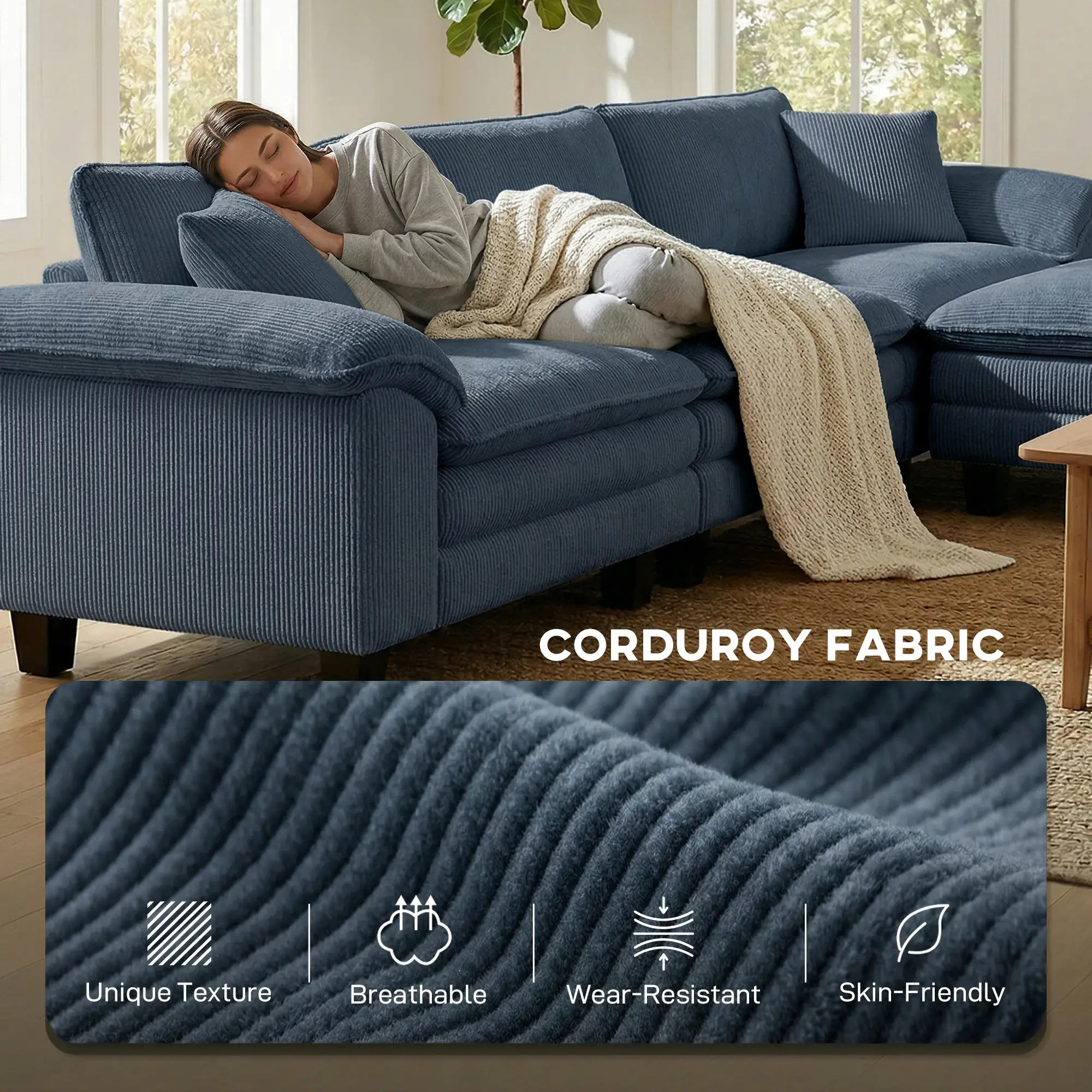 Sectional Sofa, L Shaped Couch, Deep Seat, Blue - Image 6