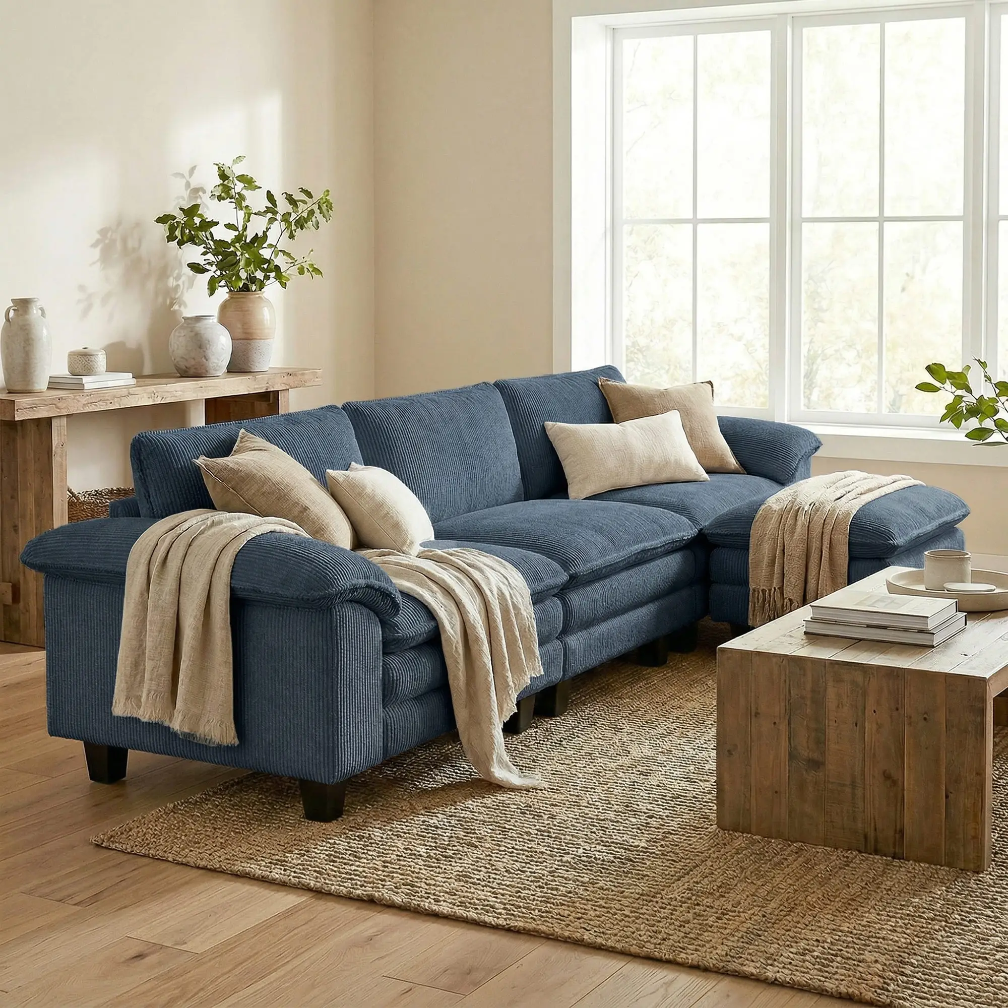 Sectional Sofa, L Shaped Couch, Deep Seat, Blue - Image 8
