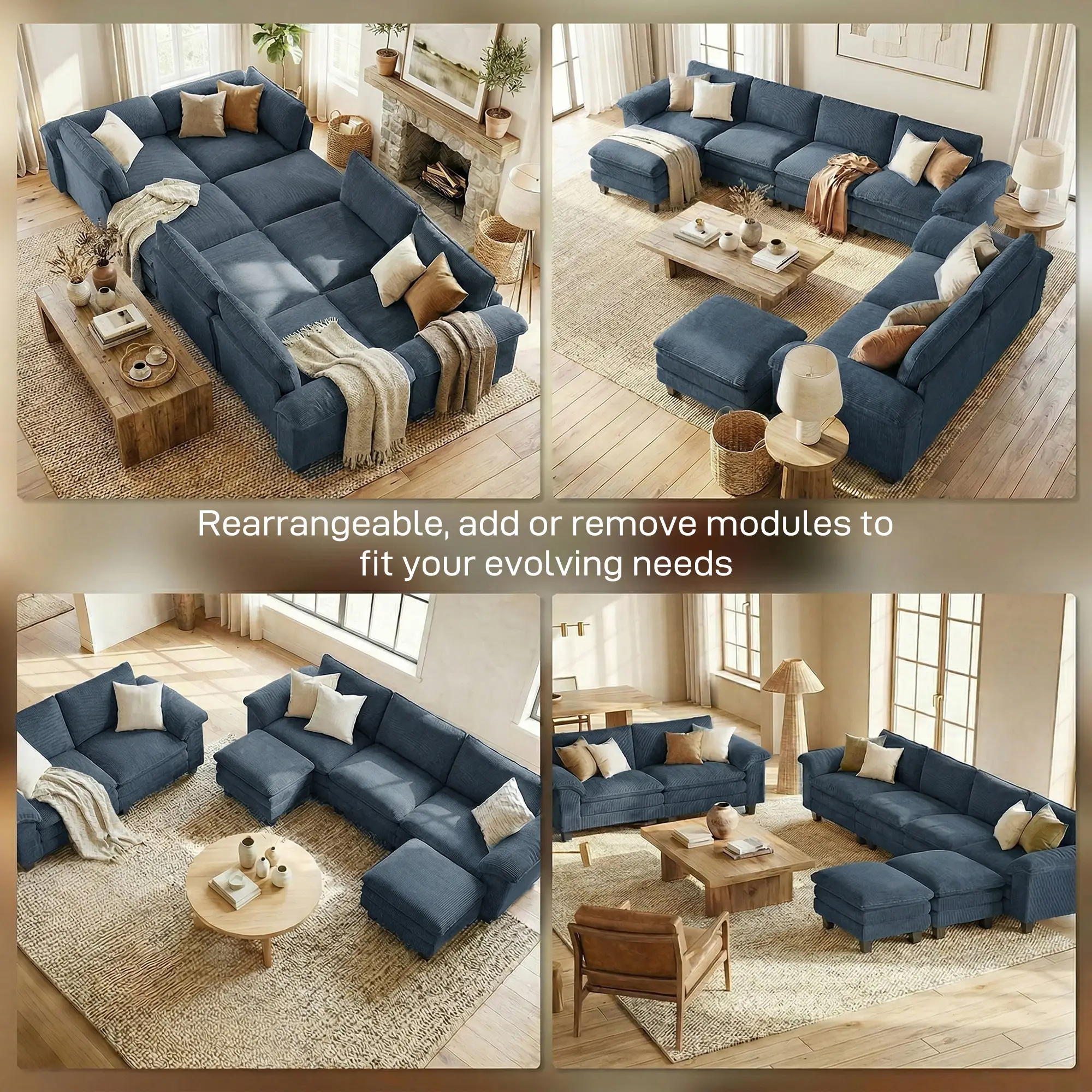 Sectional Sofa, L Shaped Couch, Deep Seat, Blue - Image 9