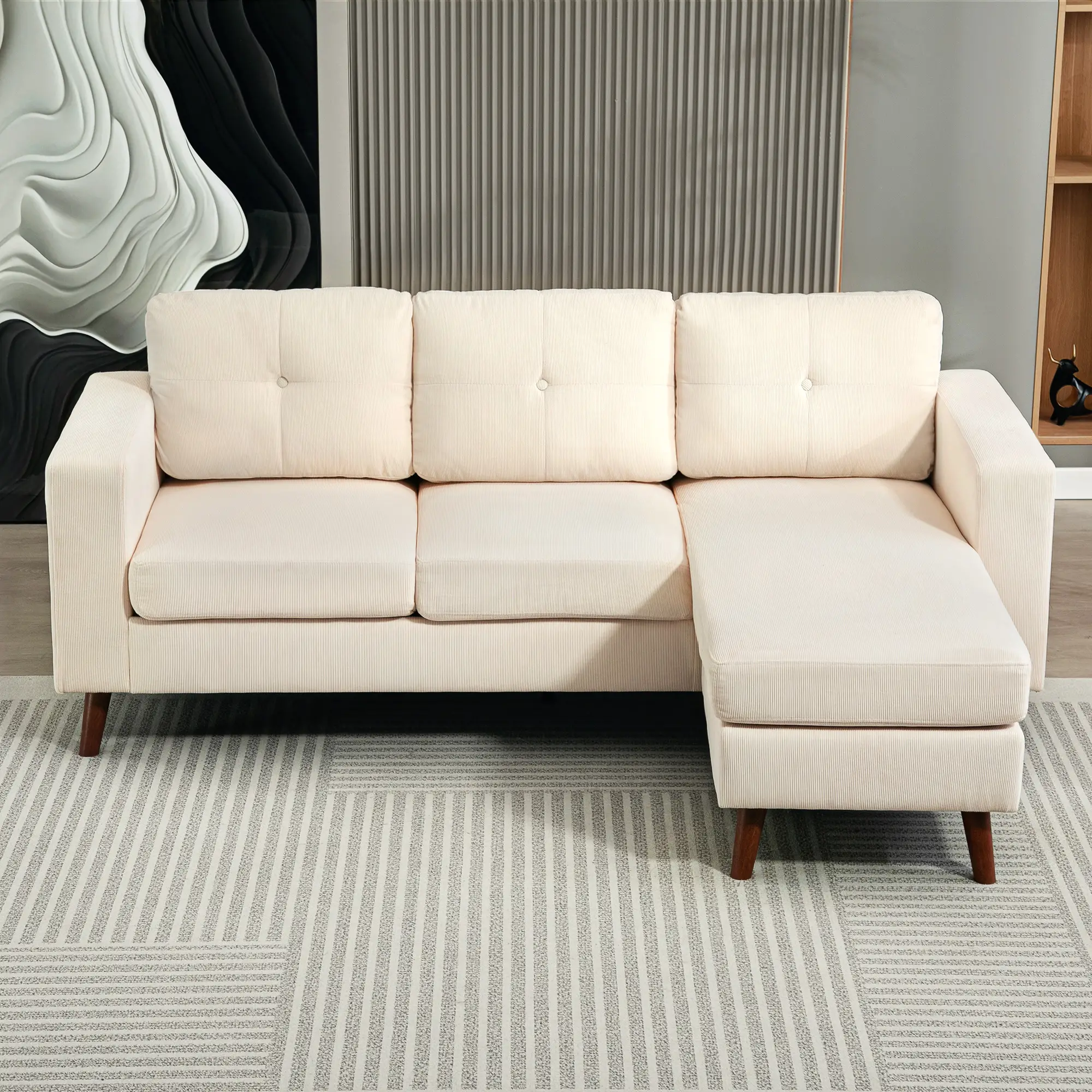 Sectional Sofa with Changeable Chaise, 3 Seat L-Shaped, Cream White - Image 7