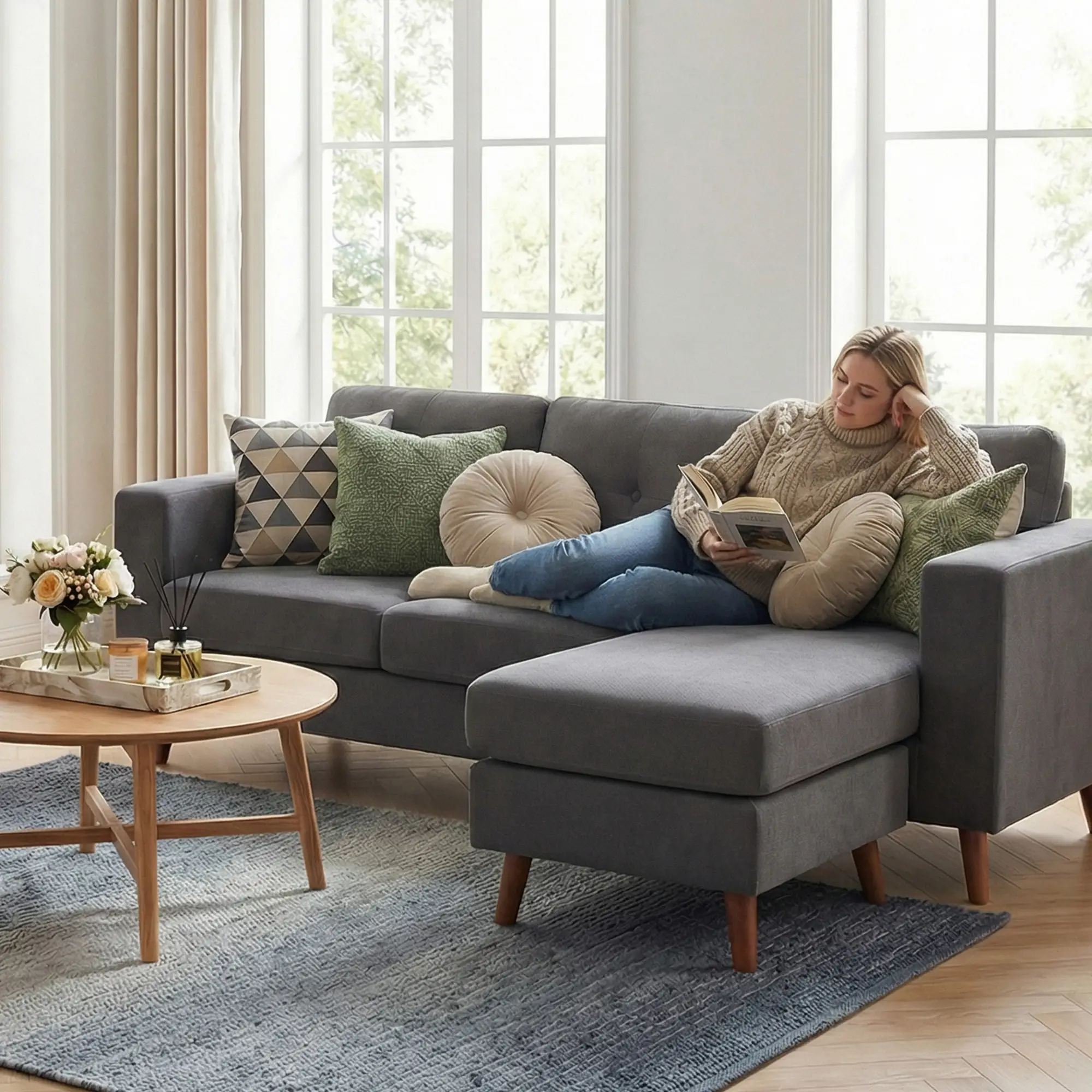 Sectional Sofa with Changeable Chaise, 3 Seat L-Shaped, Dark Grey - Image 10