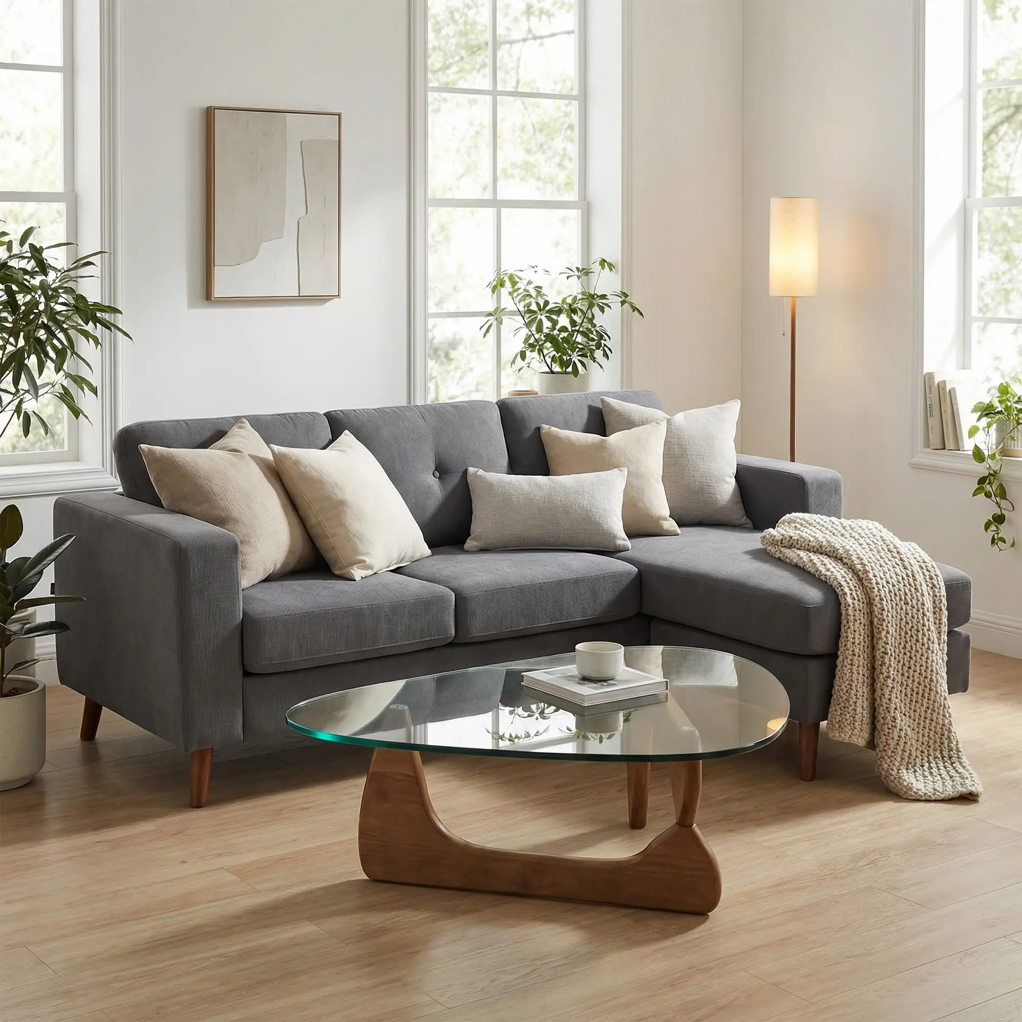 Sectional Sofa with Changeable Chaise, 3 Seat L-Shaped, Dark Grey - Image 2
