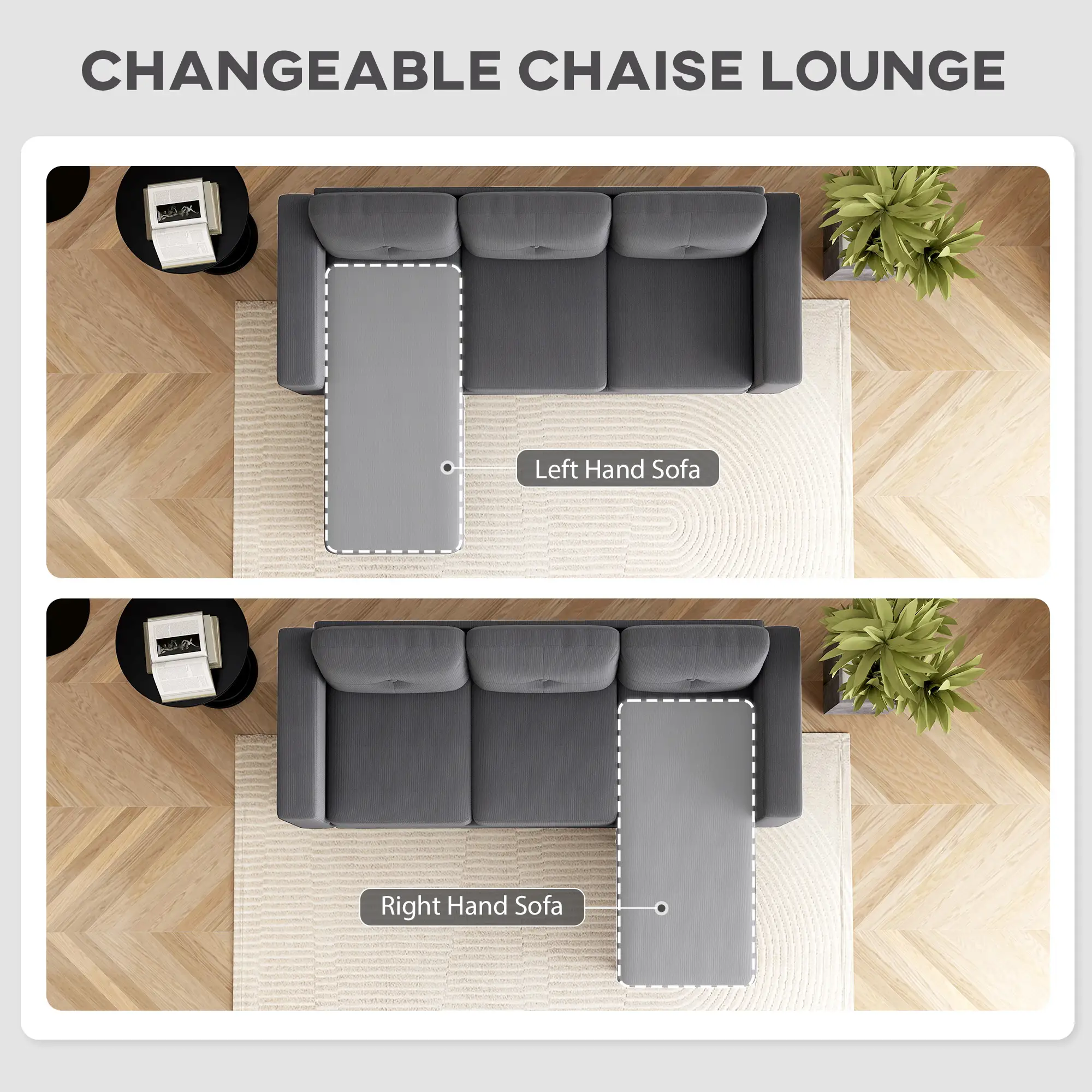 Sectional Sofa with Changeable Chaise, 3 Seat L-Shaped, Dark Grey - Image 4