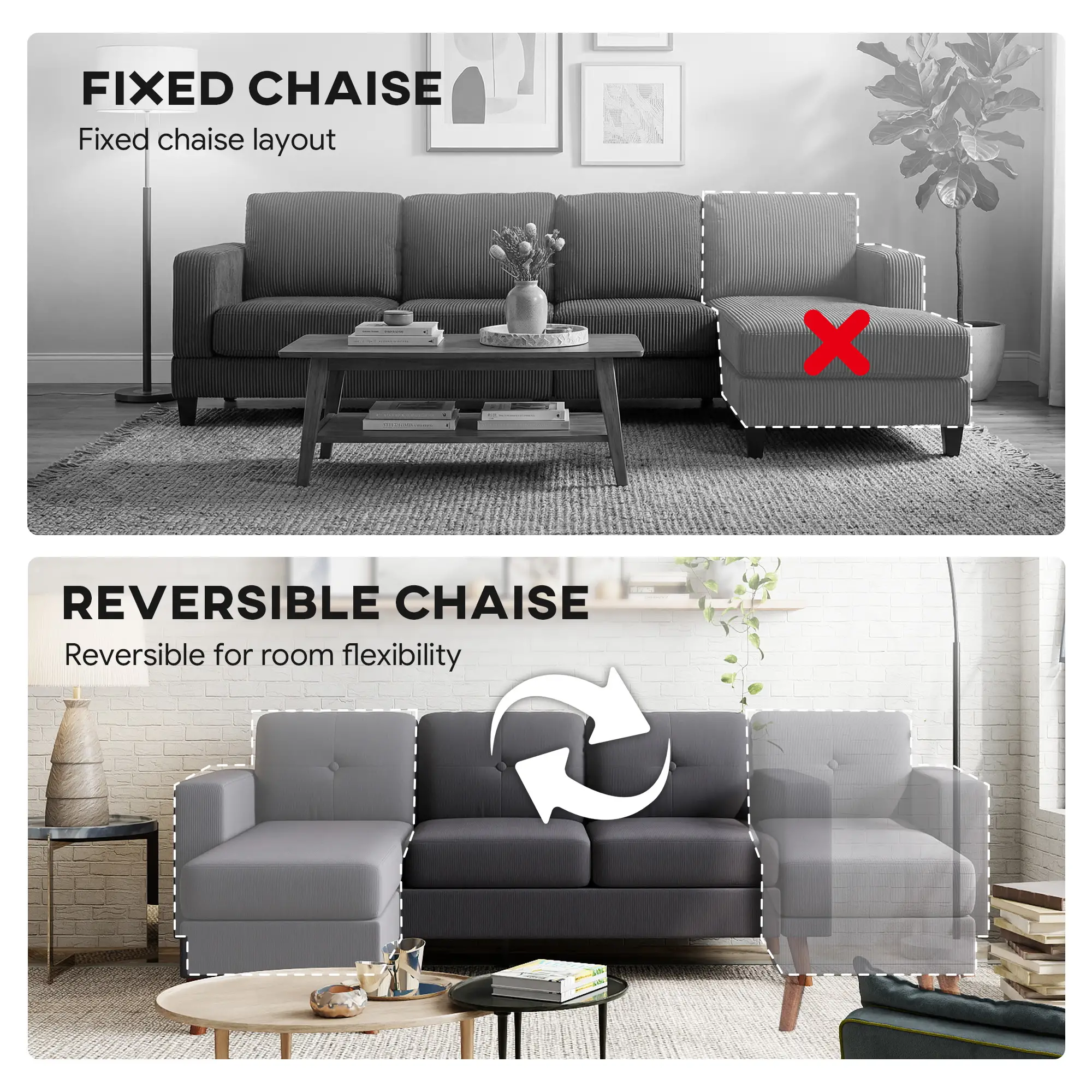 Sectional Sofa with Changeable Chaise, 3 Seat L-Shaped, Dark Grey - Image 7