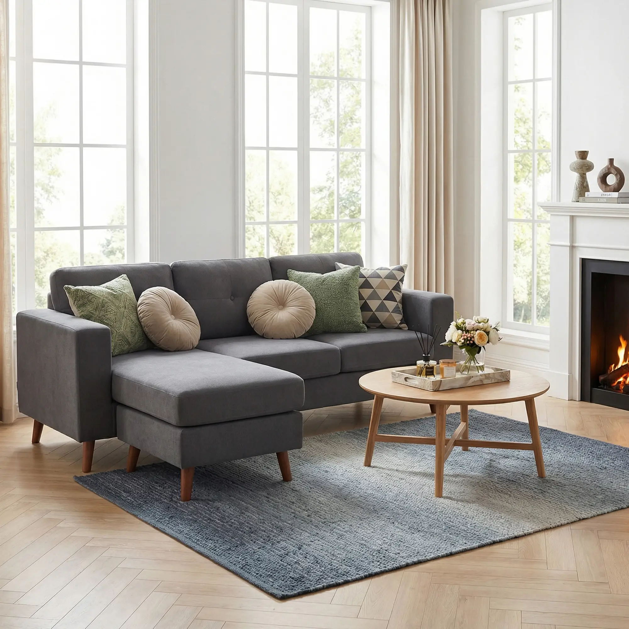 Sectional Sofa with Changeable Chaise, 3 Seat L-Shaped, Dark Grey - Image 8