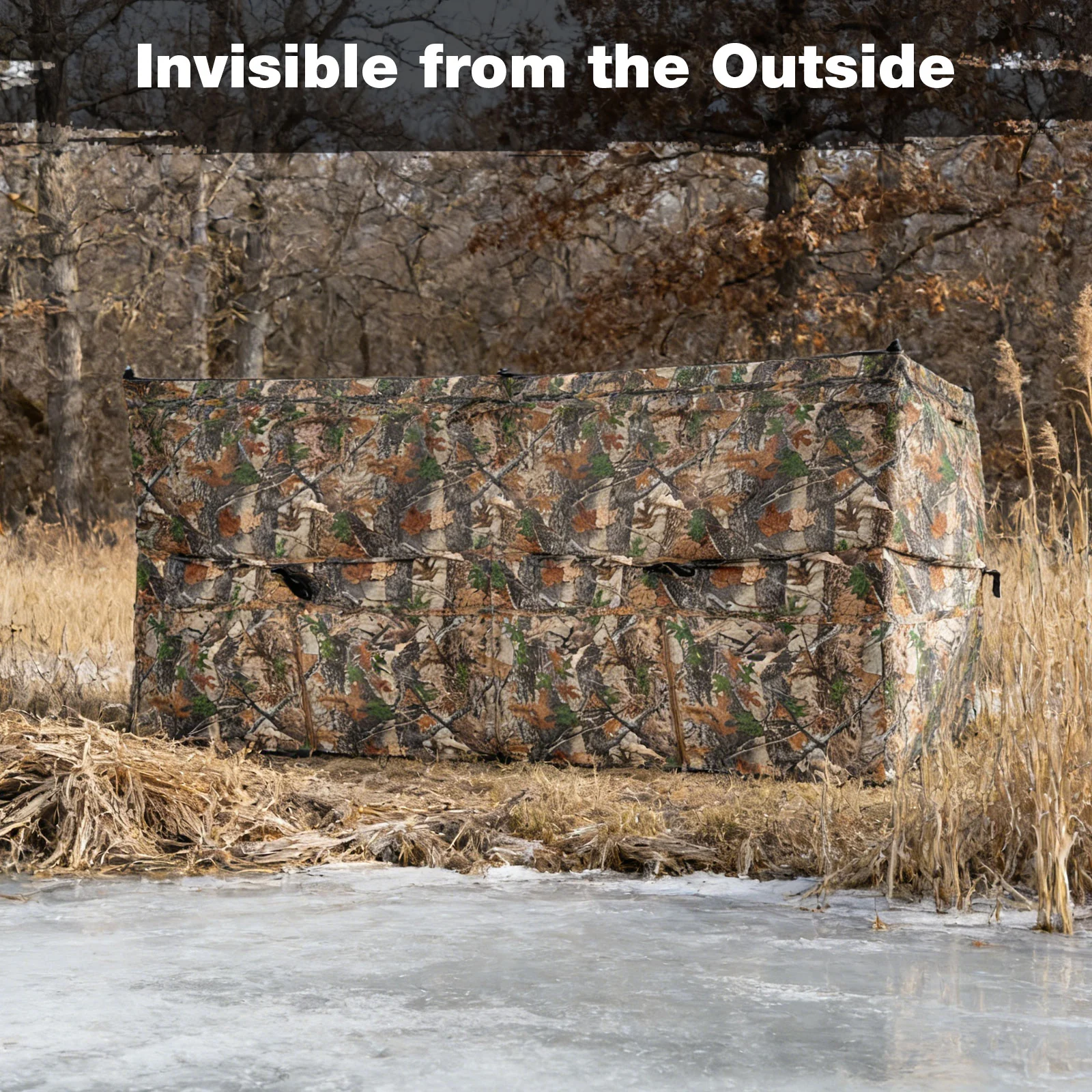 See-Through Hunting Blind Panel with Dog Door Pop up Waterflow Blind for 1-3 People, Camouflage - Image 2