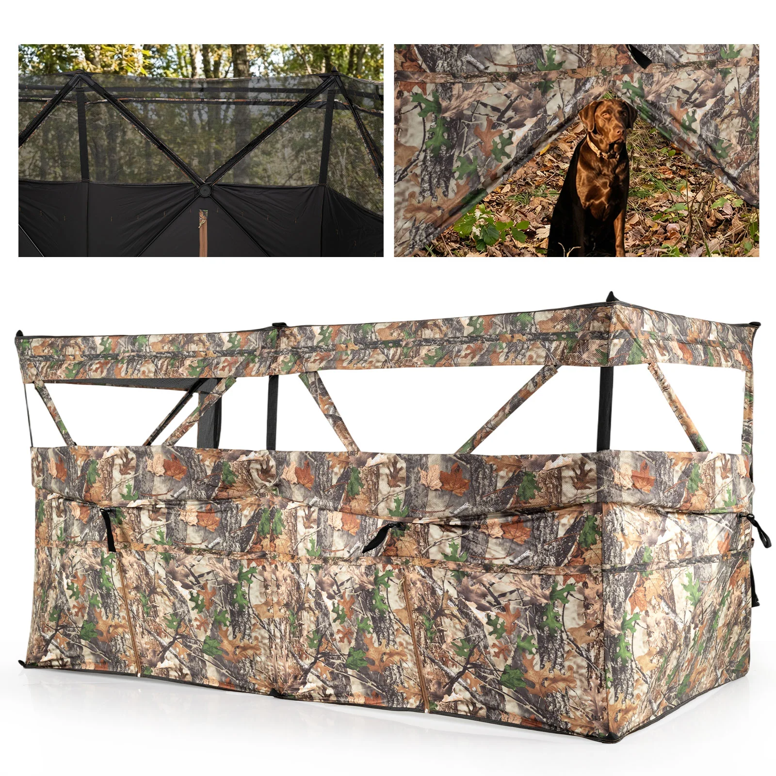 See-Through Hunting Blind Panel with Dog Door Pop up Waterflow Blind for 1-3 People, Camouflage - Image 5