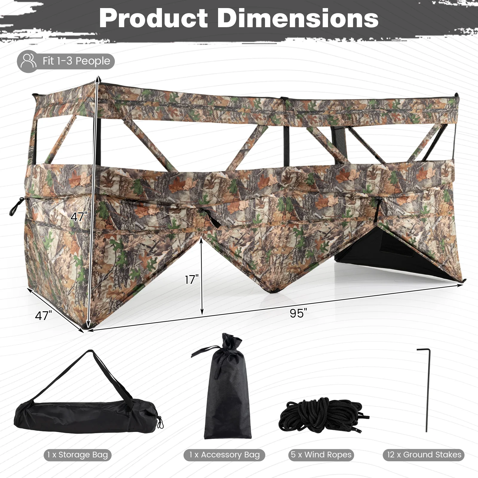 See-Through Hunting Blind Panel with Dog Door Pop up Waterflow Blind for 1-3 People, Camouflage - Image 6