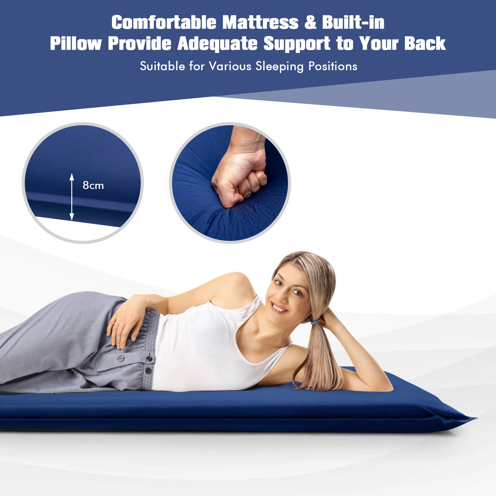 Self-Inflating Lightweight Folding Foam Sleeping Cot, Blue - Image 10
