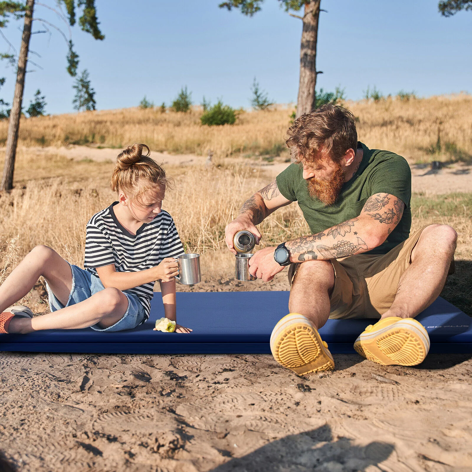 Self-Inflating Lightweight Folding Foam Sleeping Cot, Blue - Image 2