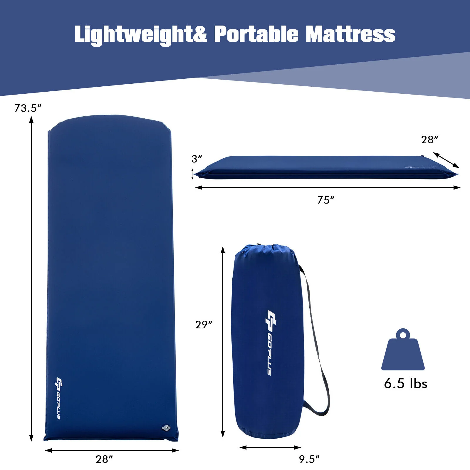 Self-Inflating Lightweight Folding Foam Sleeping Cot, Blue - Image 5