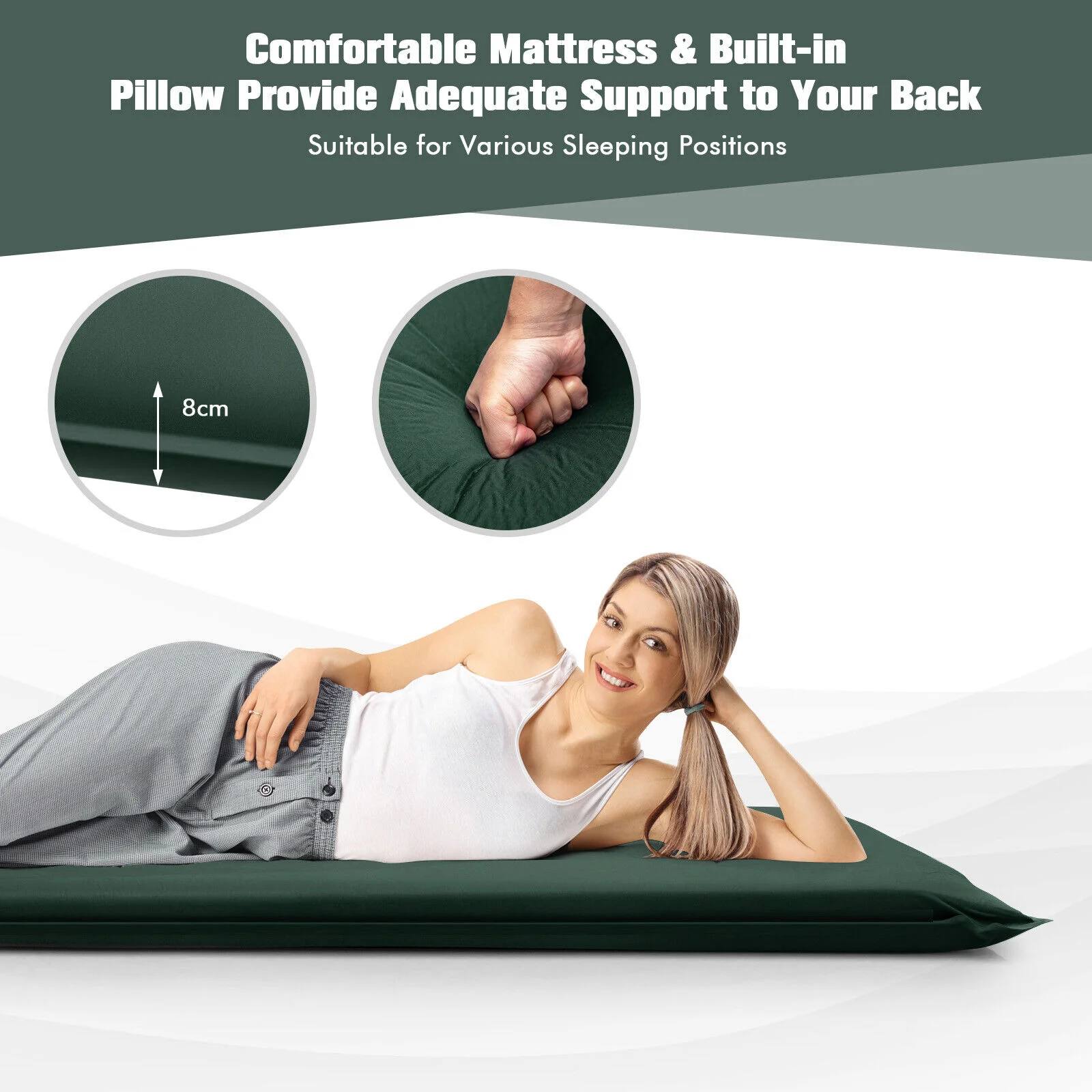 Self-Inflating Lightweight Folding Foam Sleeping Cot, Green - Image 10