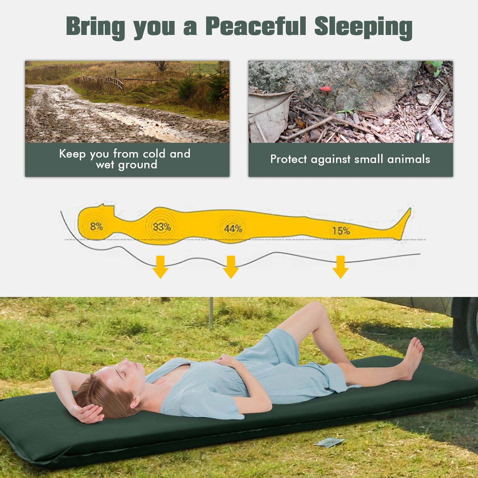 Self-Inflating Lightweight Folding Foam Sleeping Cot, Green - Image 3