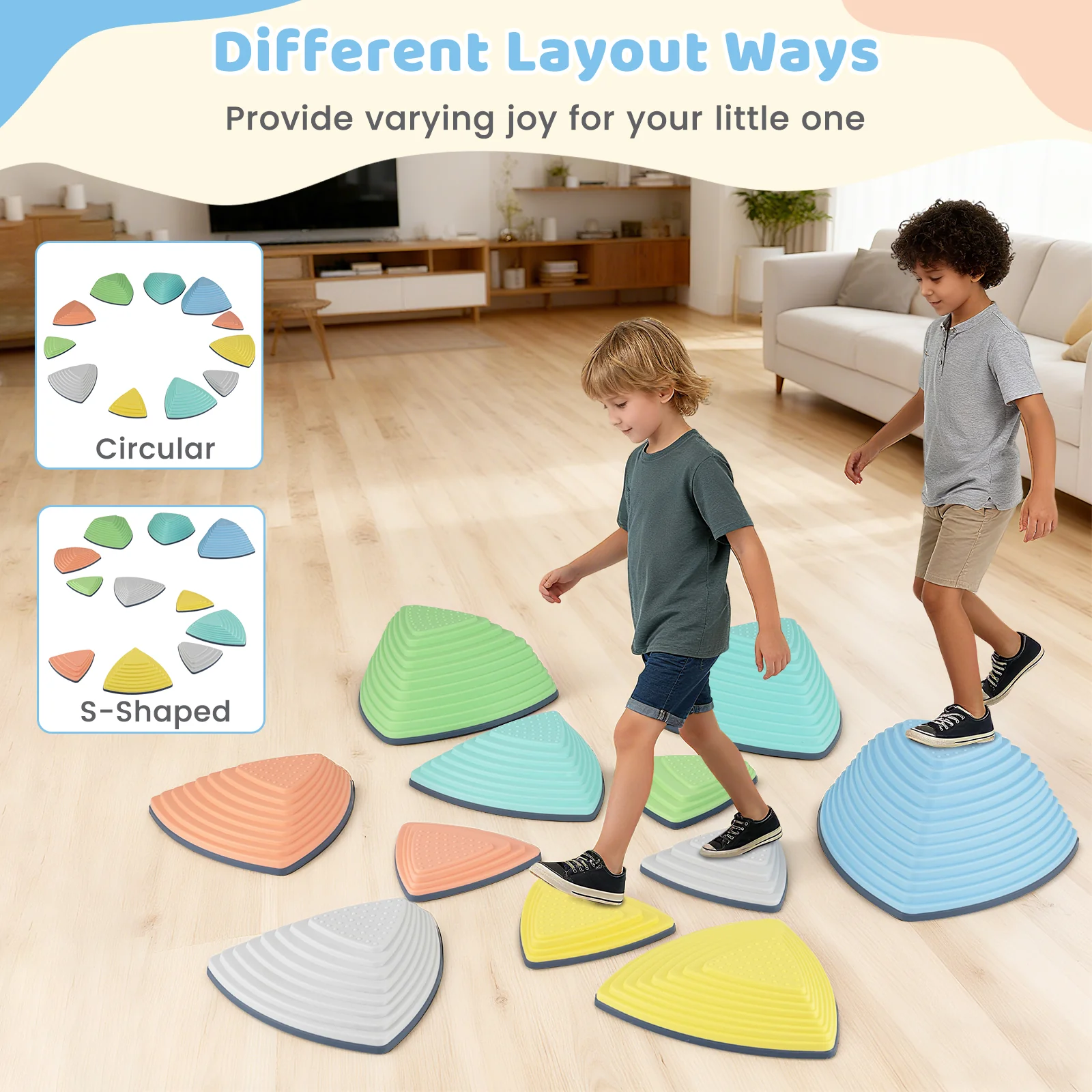 Set of 11 Stepping Stones for Kids Non-Slip Balance Stones with Storage Bag-Set of 11, Multicolor - Image 10
