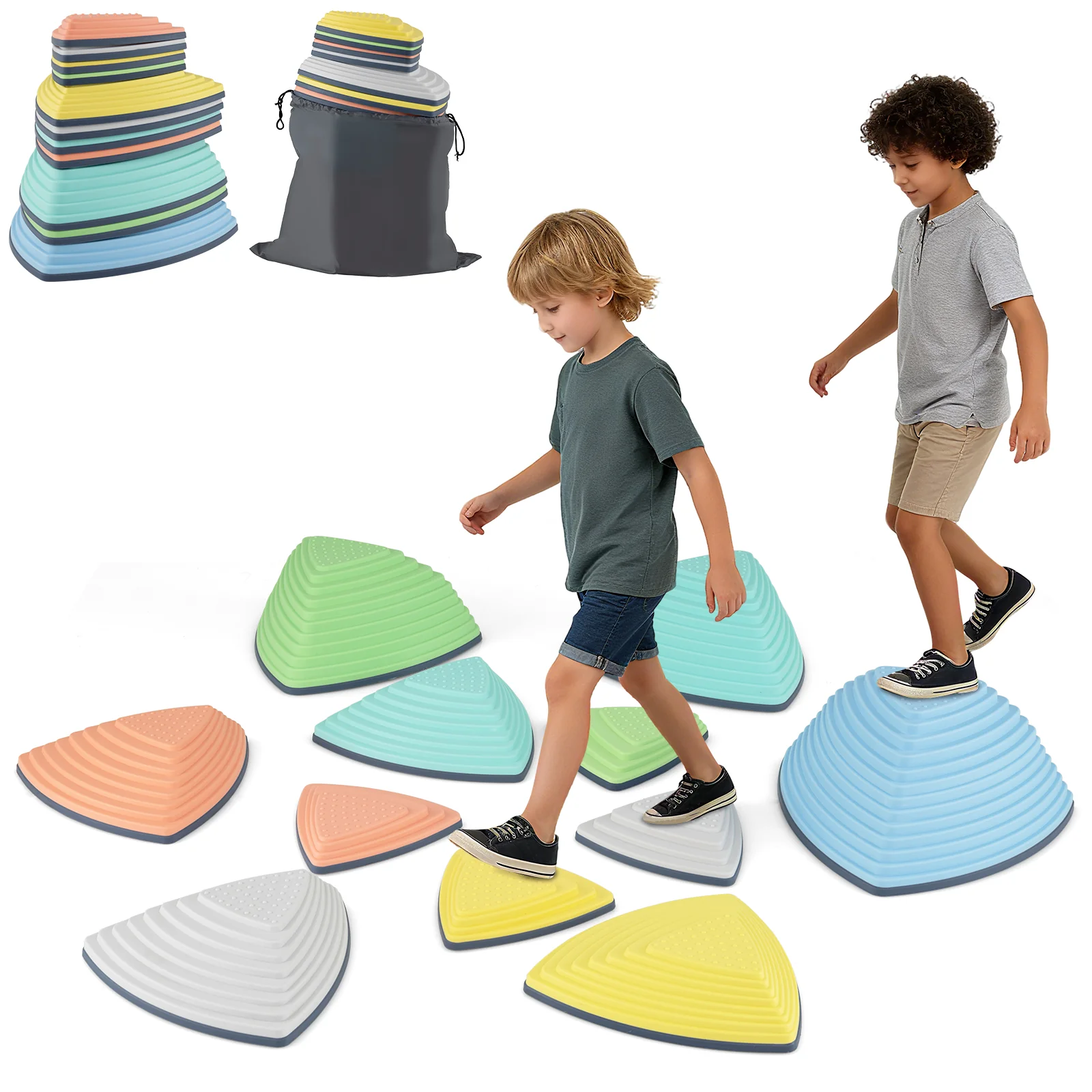 Set of 11 Stepping Stones for Kids Non-Slip Balance Stones with Storage Bag-Set of 11, Multicolor - Image 4