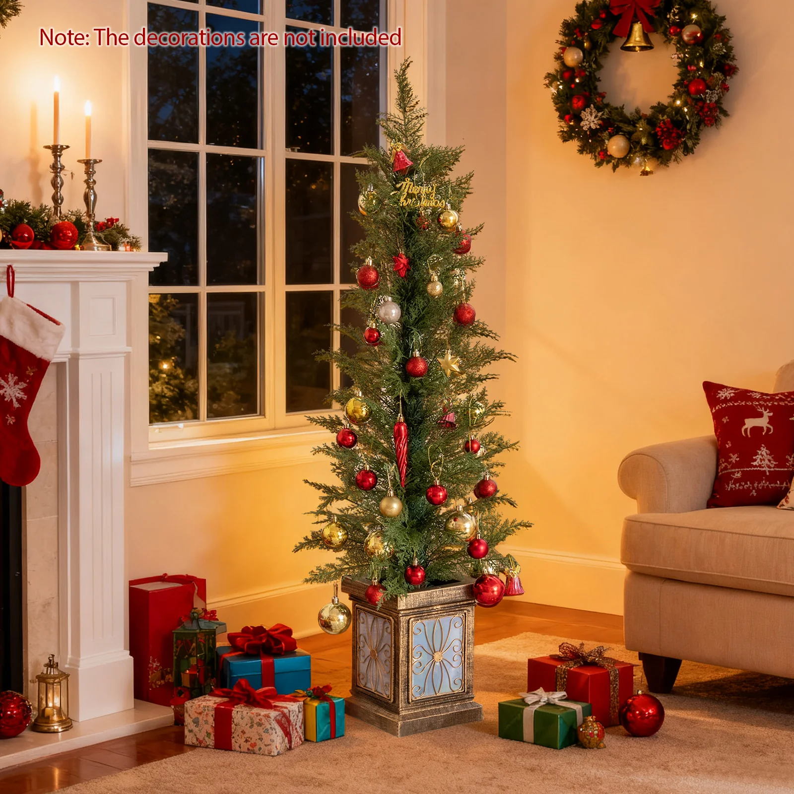 Set of 1/2 4 FT Artificial Christmas Tree Potted Xmas Tree with 100 Branch Tips and Retro Base-Set of 1 - Image 3