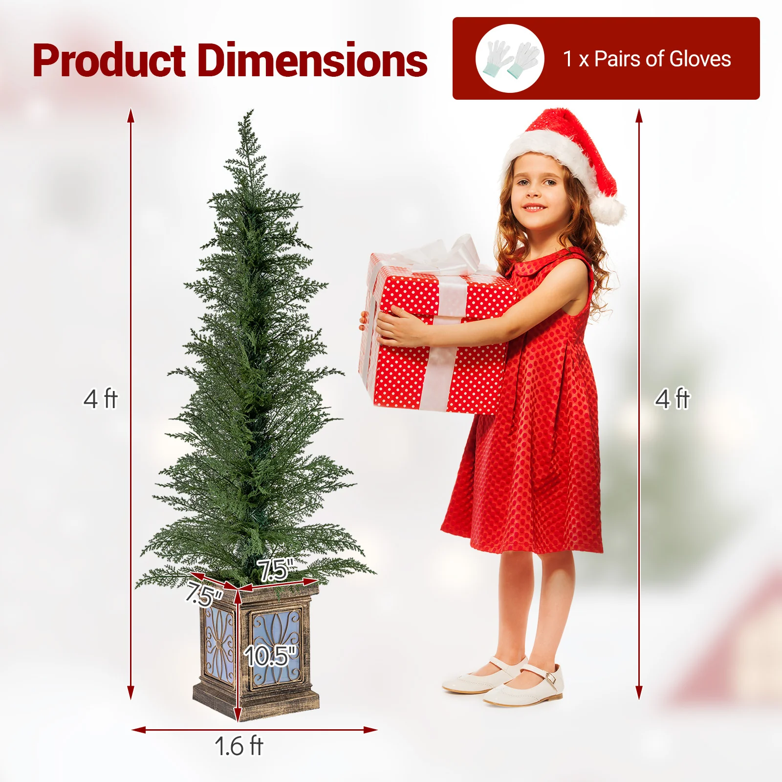 Set of 1/2 4 FT Artificial Christmas Tree Potted Xmas Tree with 100 Branch Tips and Retro Base-Set of 1 - Image 4