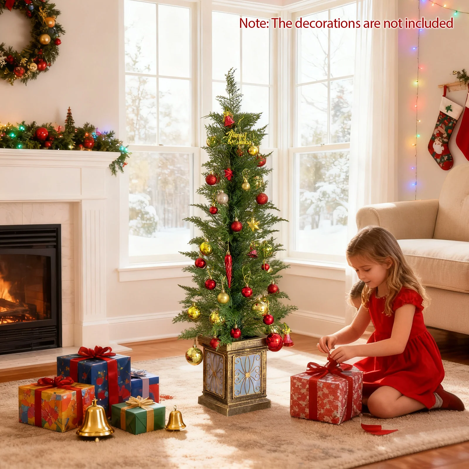 Set of 1/2 4 FT Artificial Christmas Tree Potted Xmas Tree with 100 Branch Tips and Retro Base-Set of 1 - Image 5