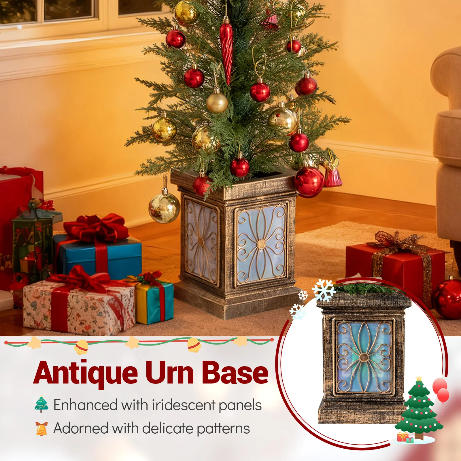 Set of 1/2 4 FT Artificial Christmas Tree Potted Xmas Tree with 100 Branch Tips and Retro Base-Set of 1 - Image 8