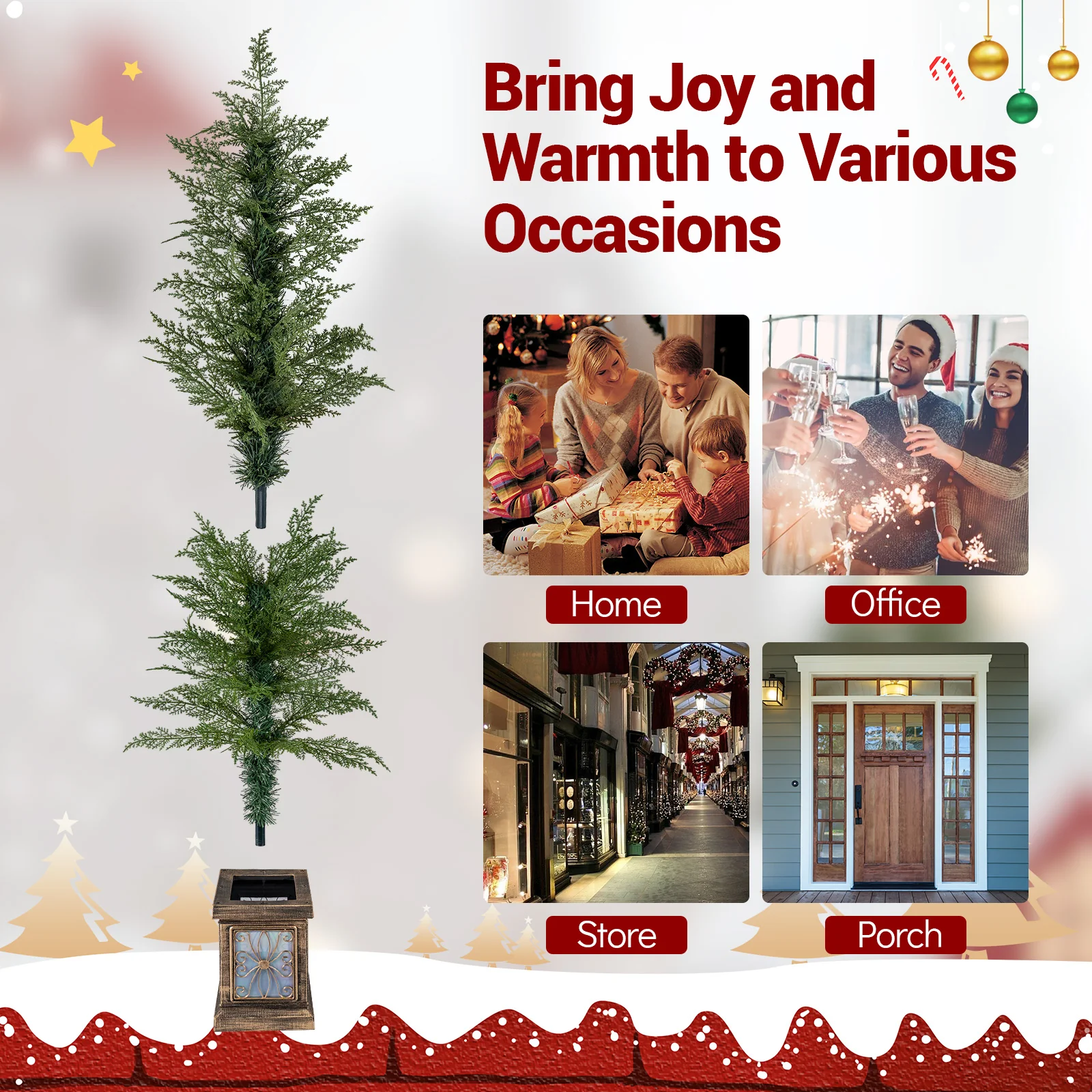 Set of 1/2 4 FT Artificial Christmas Tree Potted Xmas Tree with 100 Branch Tips and Retro Base-Set of 1 - Image 9