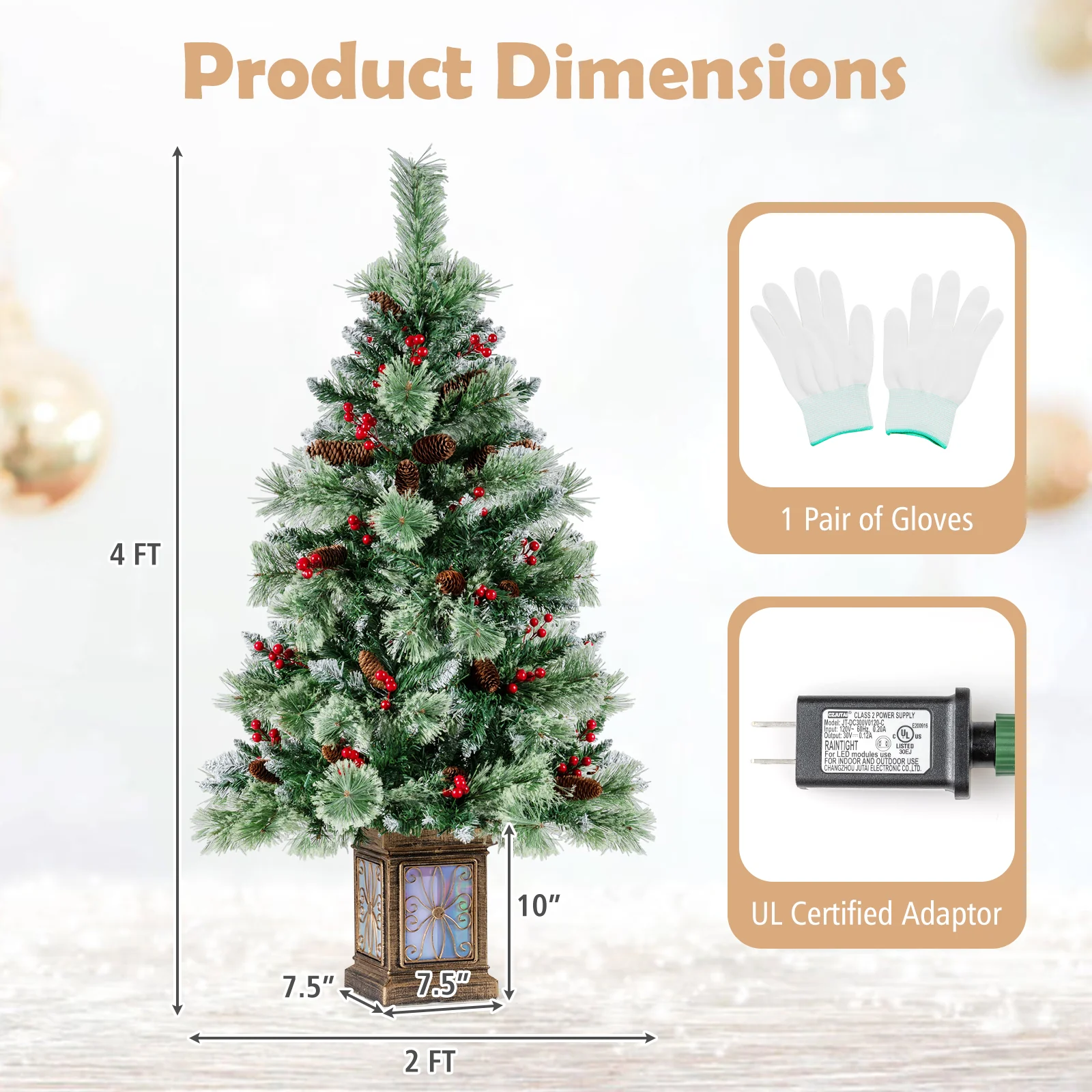 Set of 1/2 4 FT Artificial Christmas Tree Potted Xmas Tree with 190 Branch Tips-Set of 1 - Image 4