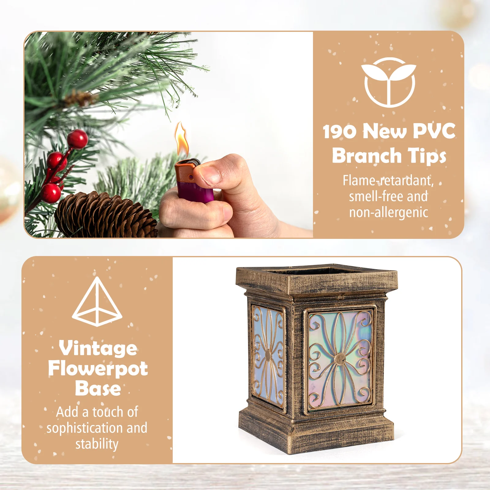 Set of 1/2 4 FT Artificial Christmas Tree Potted Xmas Tree with 190 Branch Tips-Set of 1 - Image 5