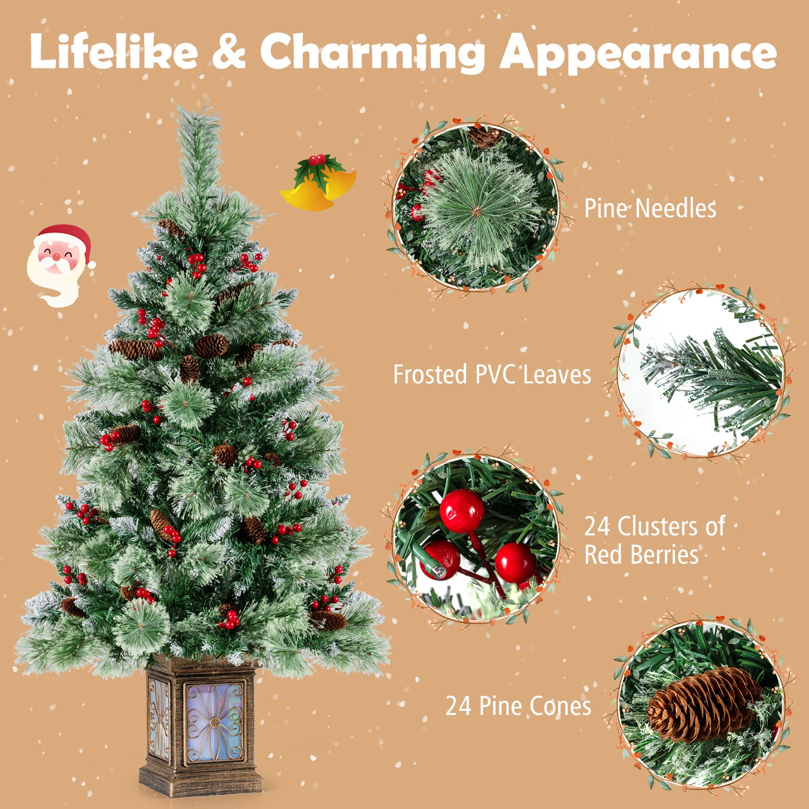Set of 1/2 4 FT Artificial Christmas Tree Potted Xmas Tree with 190 Branch Tips-Set of 1 - Image 6