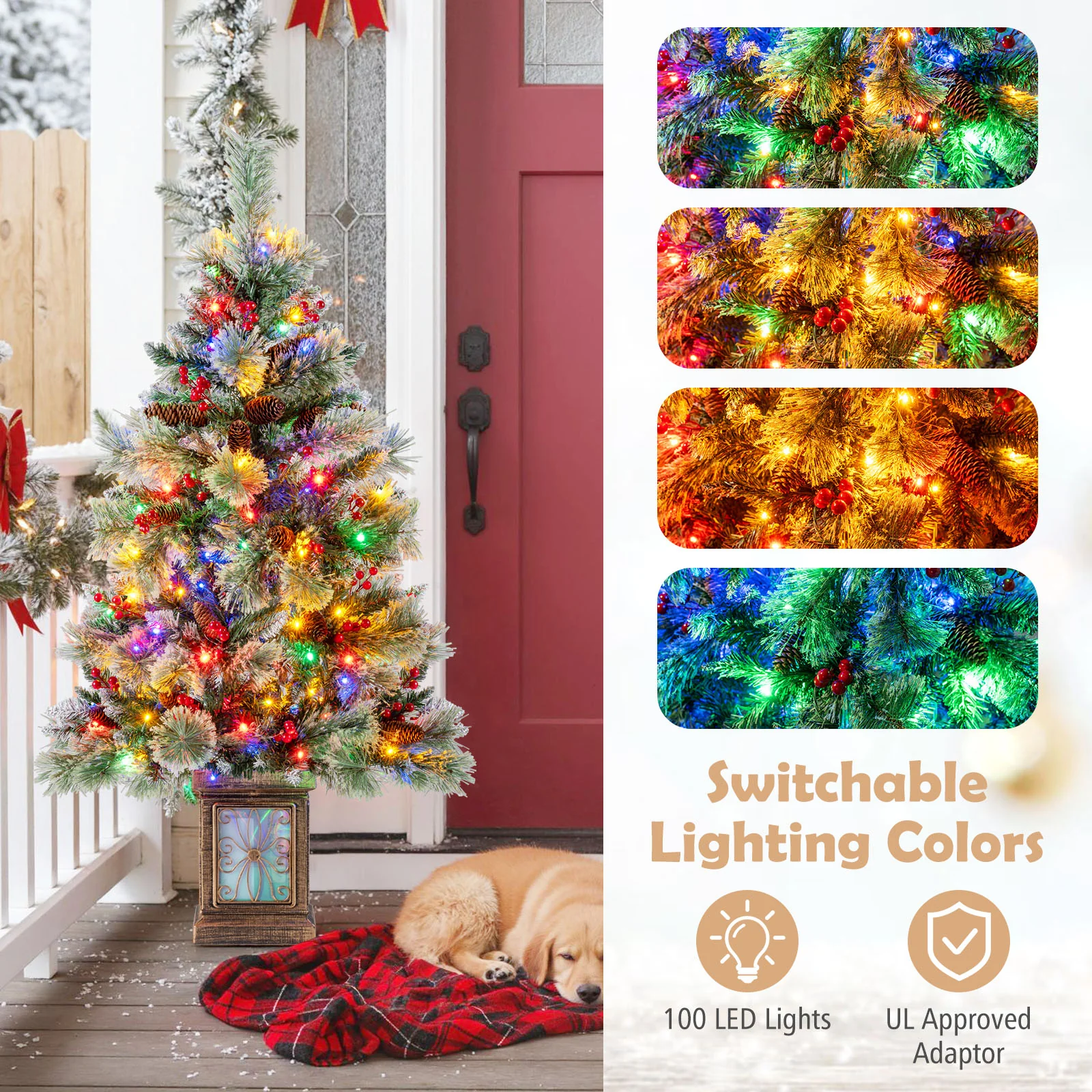 Set of 1/2 4 FT Artificial Christmas Tree Potted Xmas Tree with 190 Branch Tips-Set of 1 - Image 7