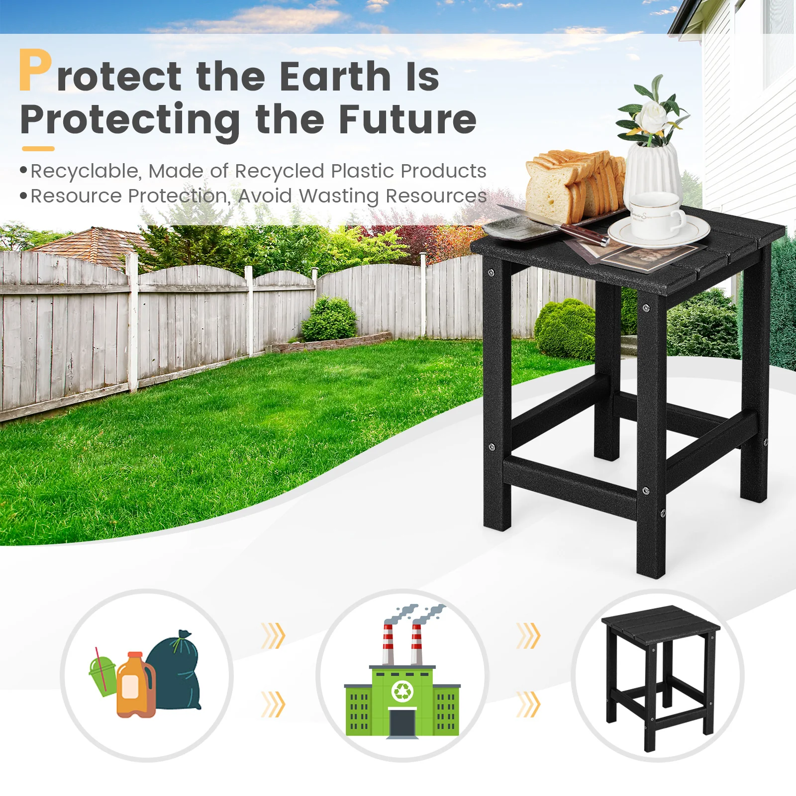Set Of 2 14 Inch Square Weather-Resistant Adirondack Side Table, Black - Image 10