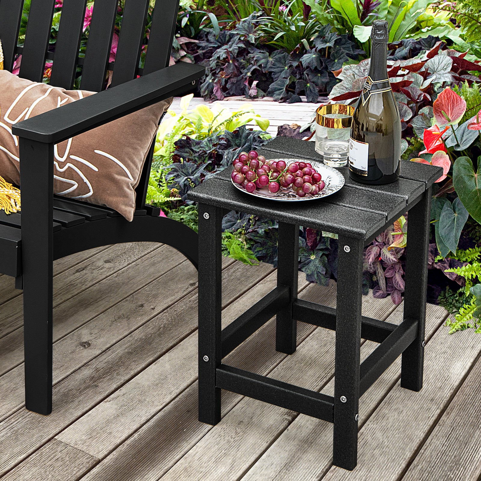 Set Of 2 14 Inch Square Weather-Resistant Adirondack Side Table, Black - Image 2
