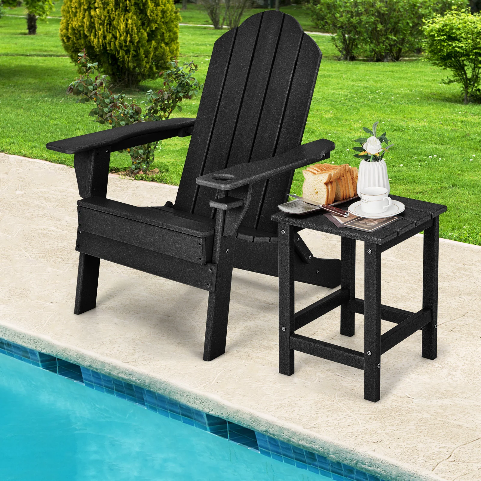 Set Of 2 14 Inch Square Weather-Resistant Adirondack Side Table, Black - Image 3