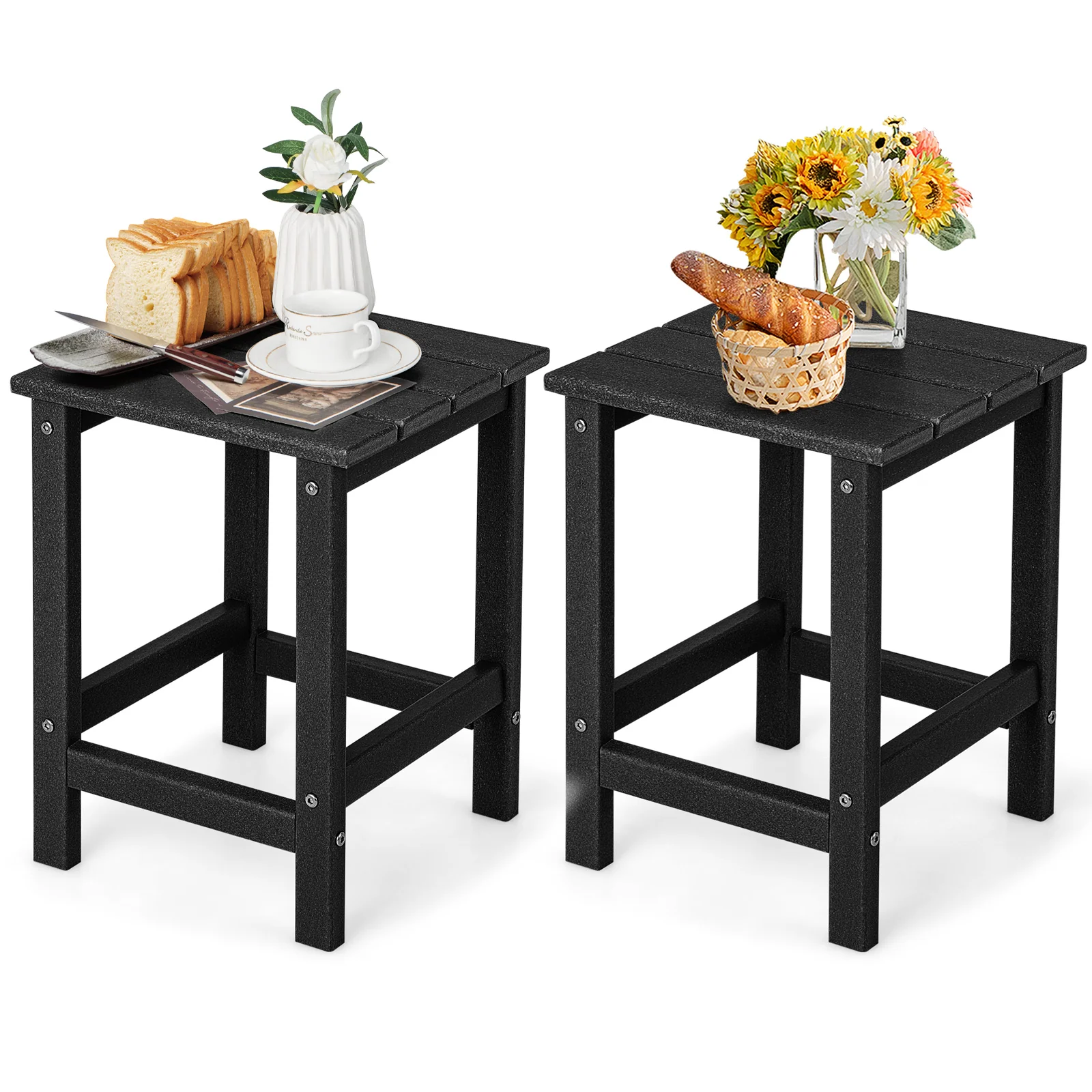 Set Of 2 14 Inch Square Weather-Resistant Adirondack Side Table, Black - Image 4