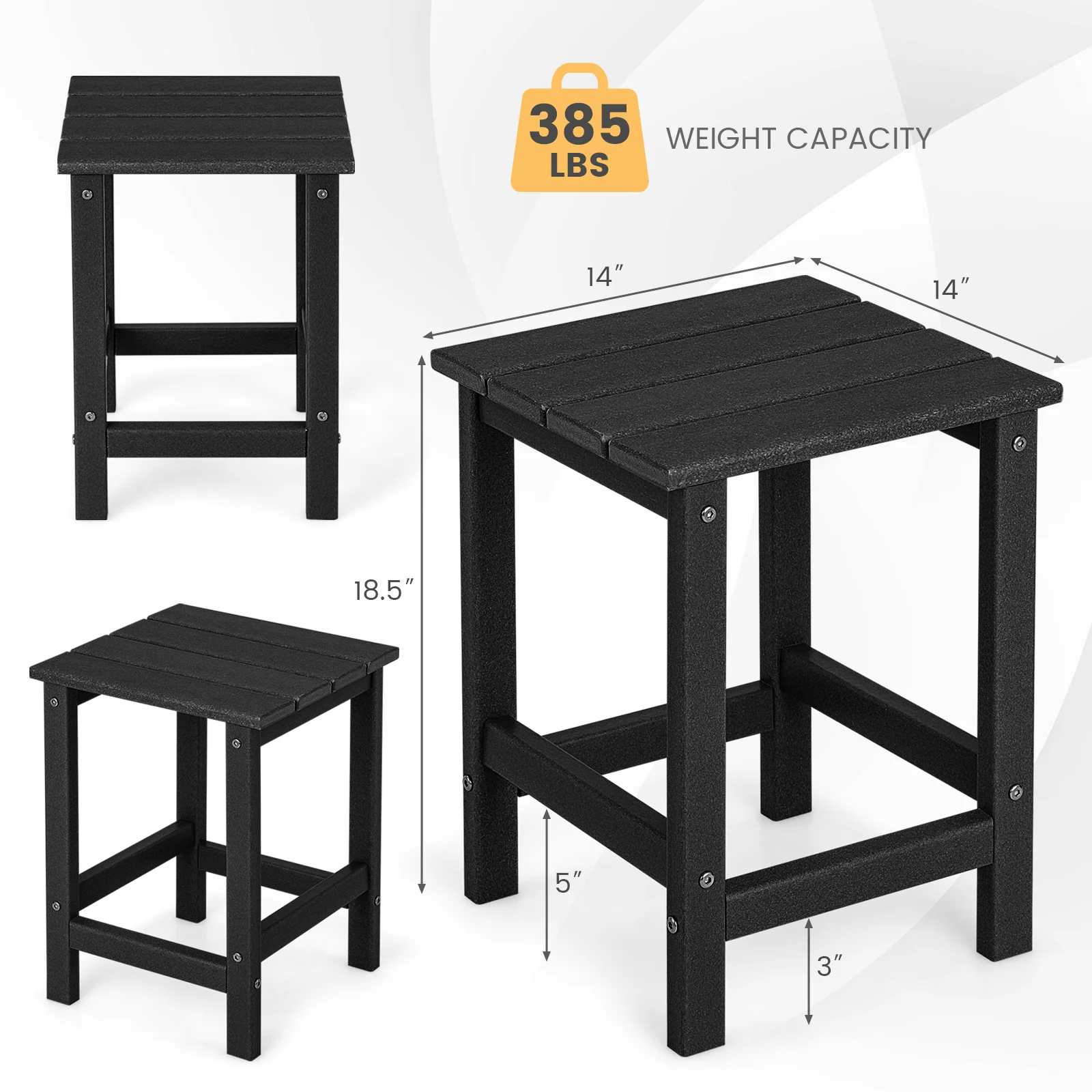 Set Of 2 14 Inch Square Weather-Resistant Adirondack Side Table, Black - Image 6