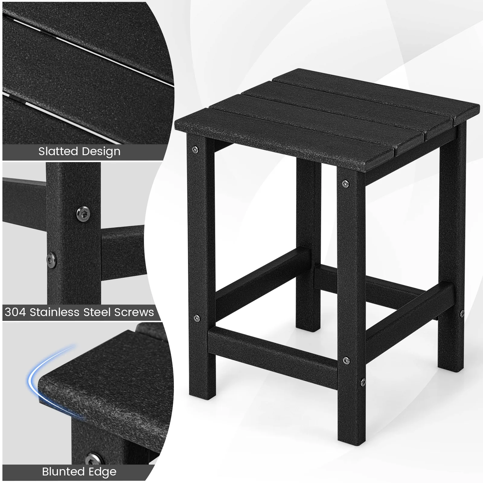 Set Of 2 14 Inch Square Weather-Resistant Adirondack Side Table, Black - Image 9