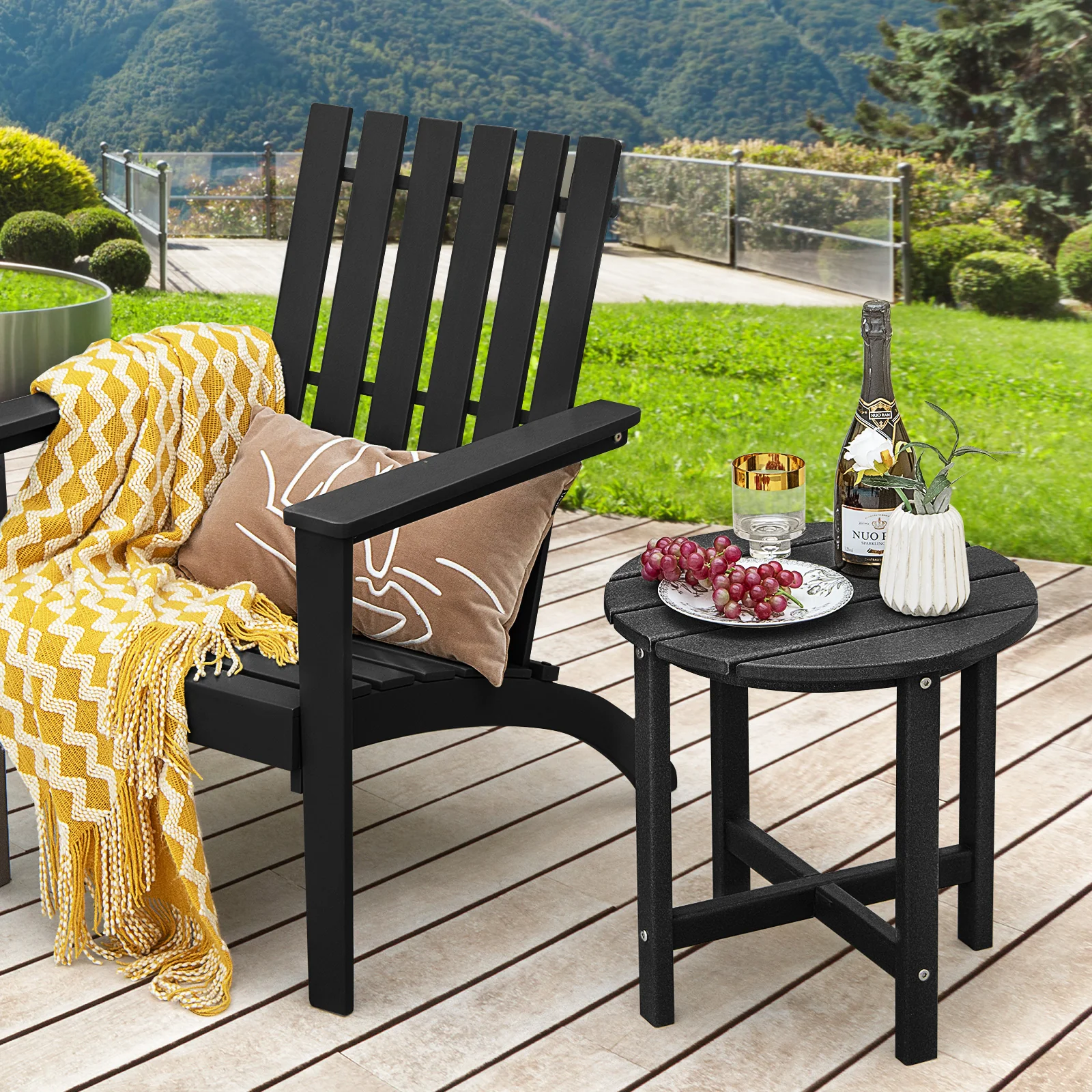 Set Of 2 18 Inch Round Weather-Resistant Adirondack Side Tables, Black - Image 2