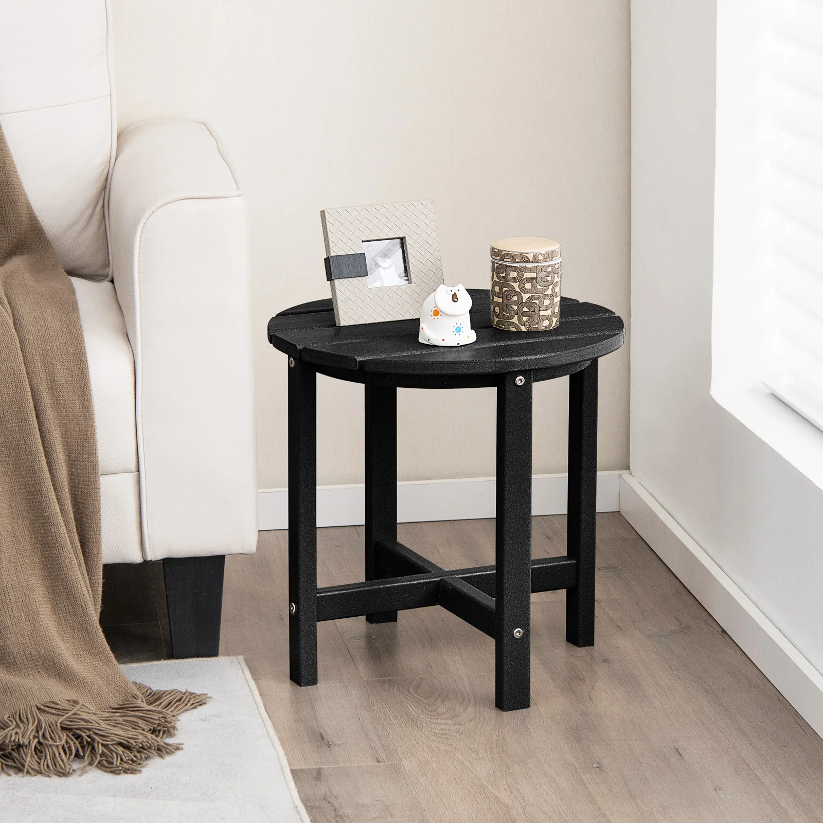 Set Of 2 18 Inch Round Weather-Resistant Adirondack Side Tables, Black - Image 3