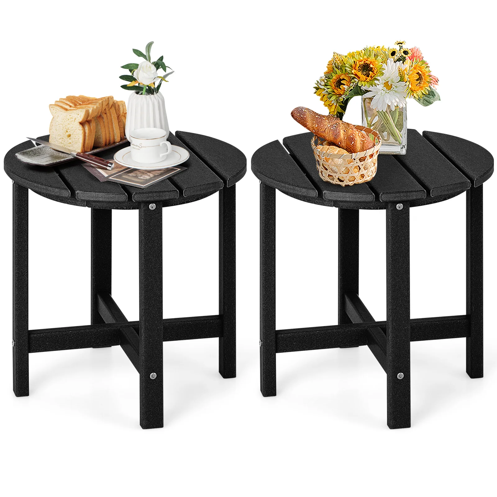Set Of 2 18 Inch Round Weather-Resistant Adirondack Side Tables, Black - Image 4