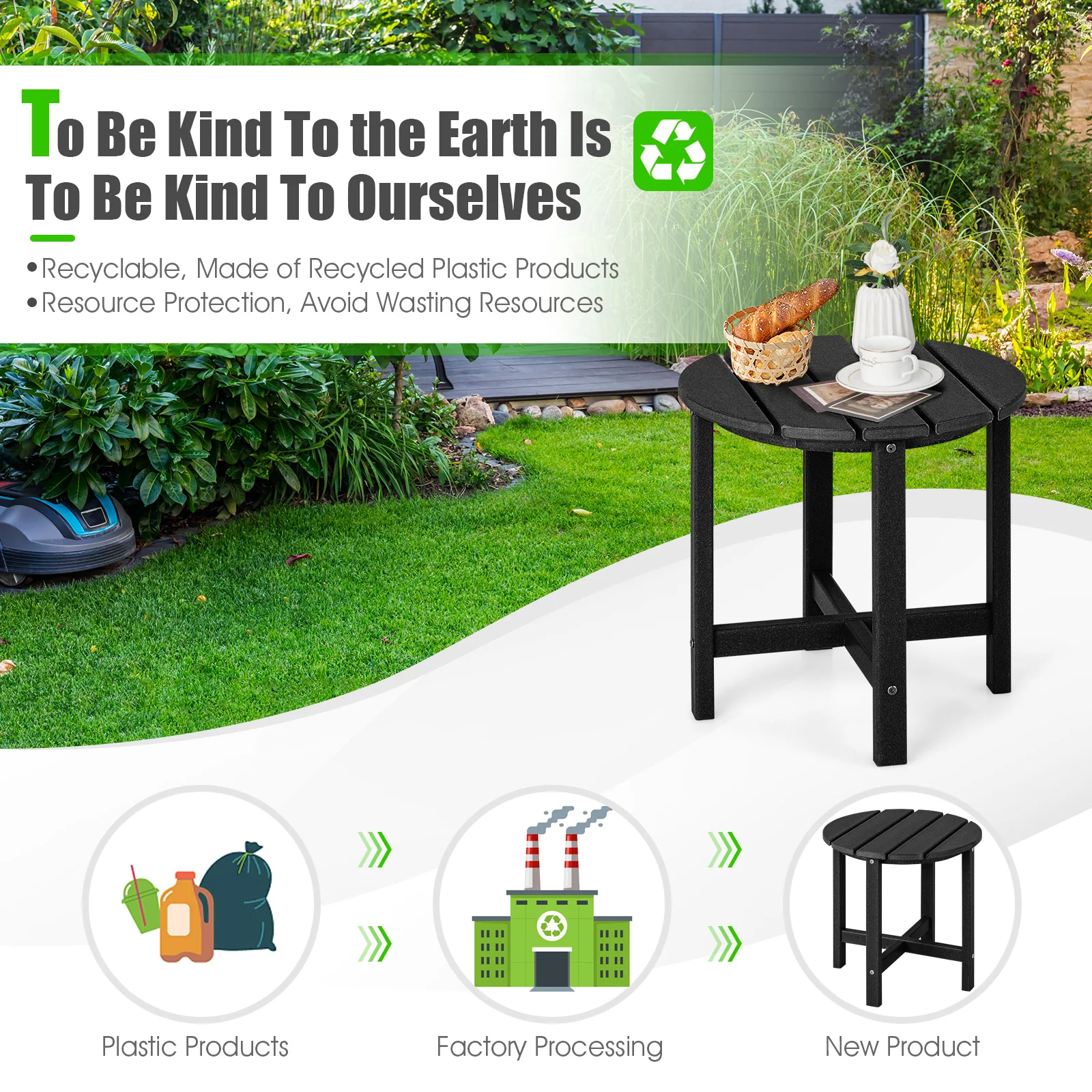 Set Of 2 18 Inch Round Weather-Resistant Adirondack Side Tables, Black - Image 8