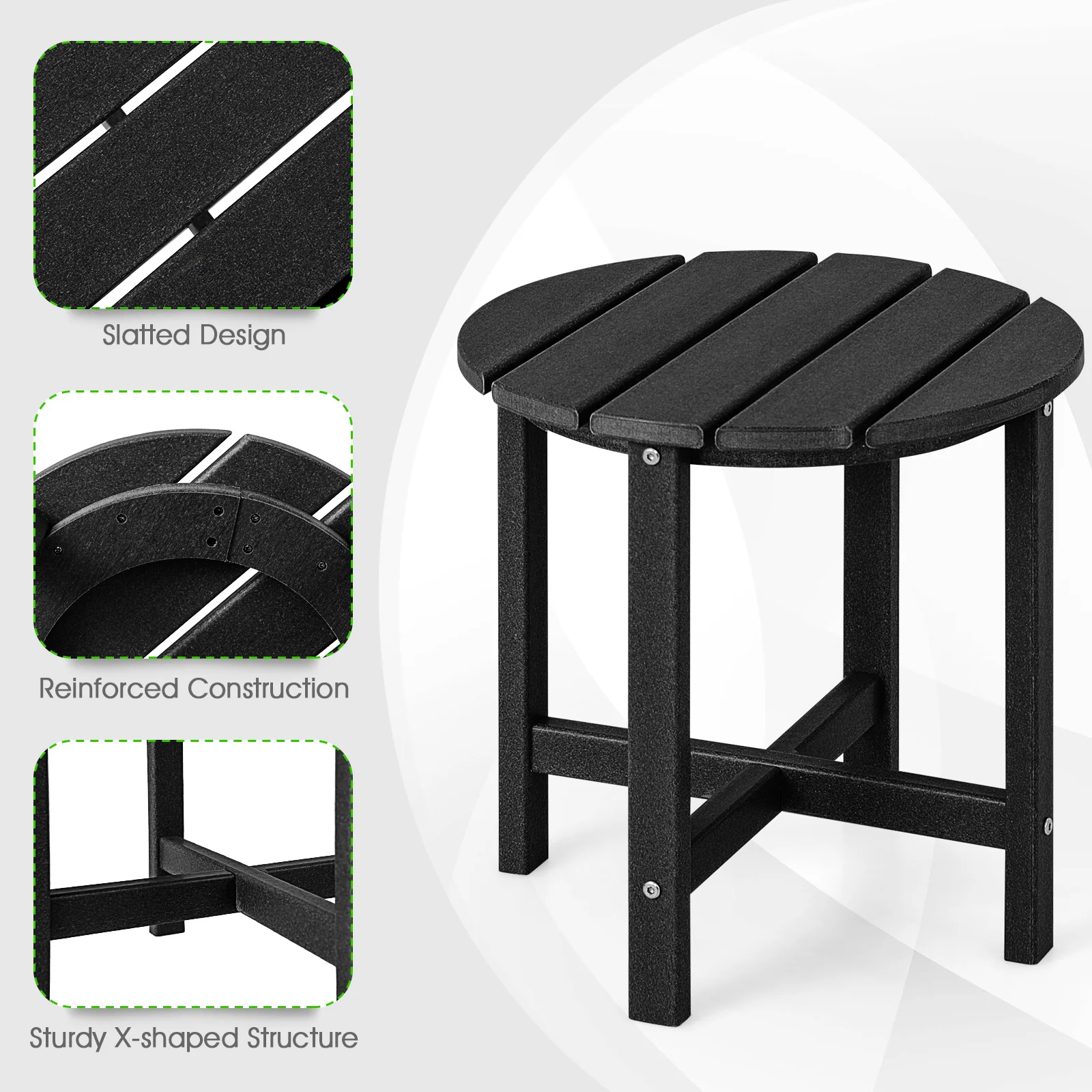 Set Of 2 18 Inch Round Weather-Resistant Adirondack Side Tables, Black - Image 9