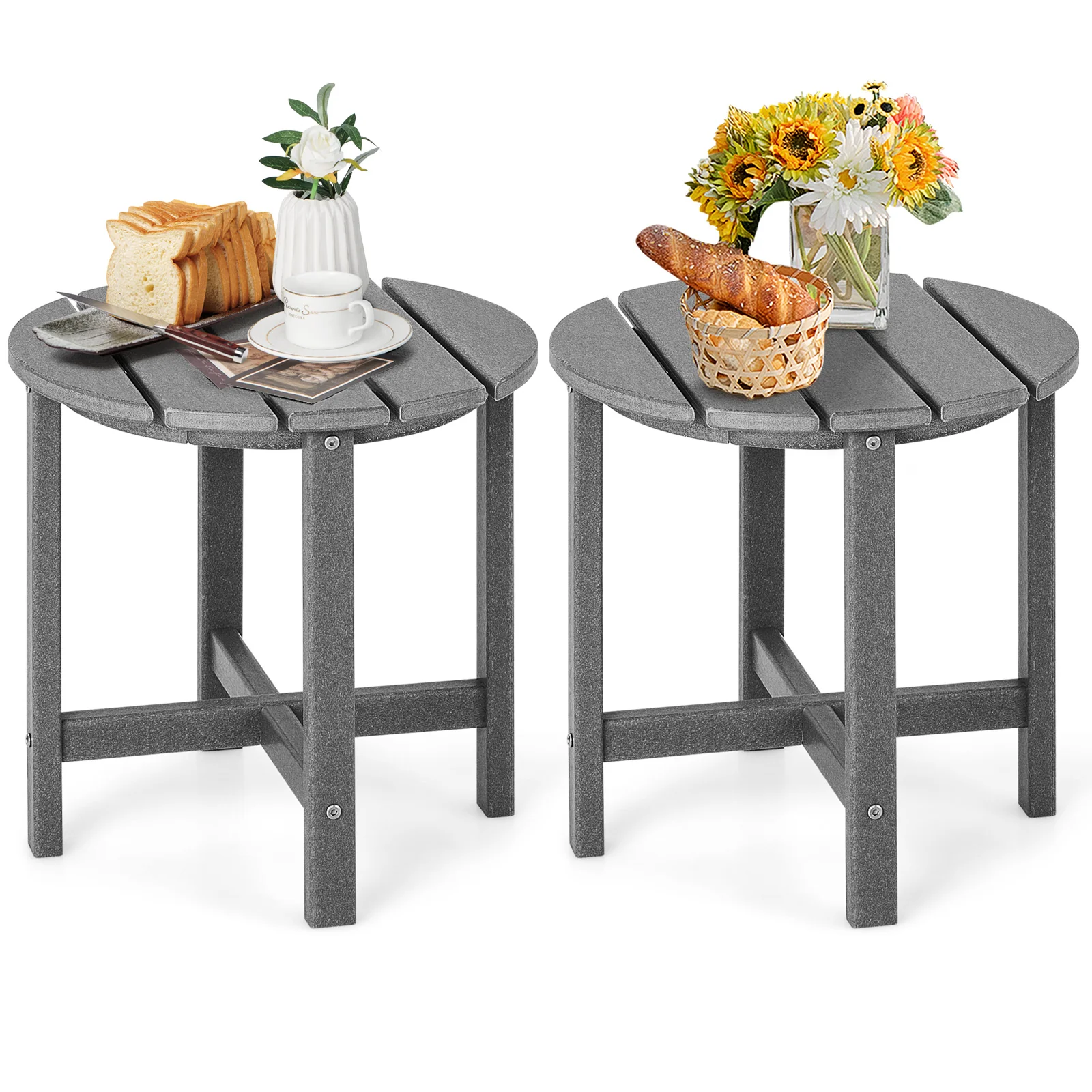 Set Of 2 18 Inch Round Weather-Resistant Adirondack Side Tables, Gray - Image 4