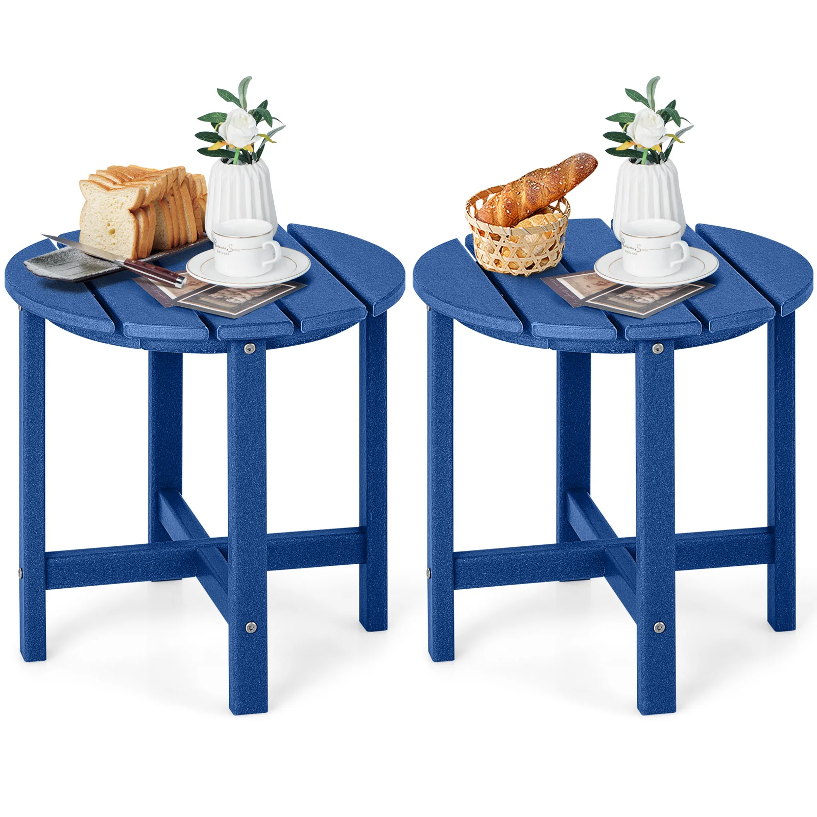 Set Of 2 18 Inch Round Weather-Resistant Side Tables, Navy