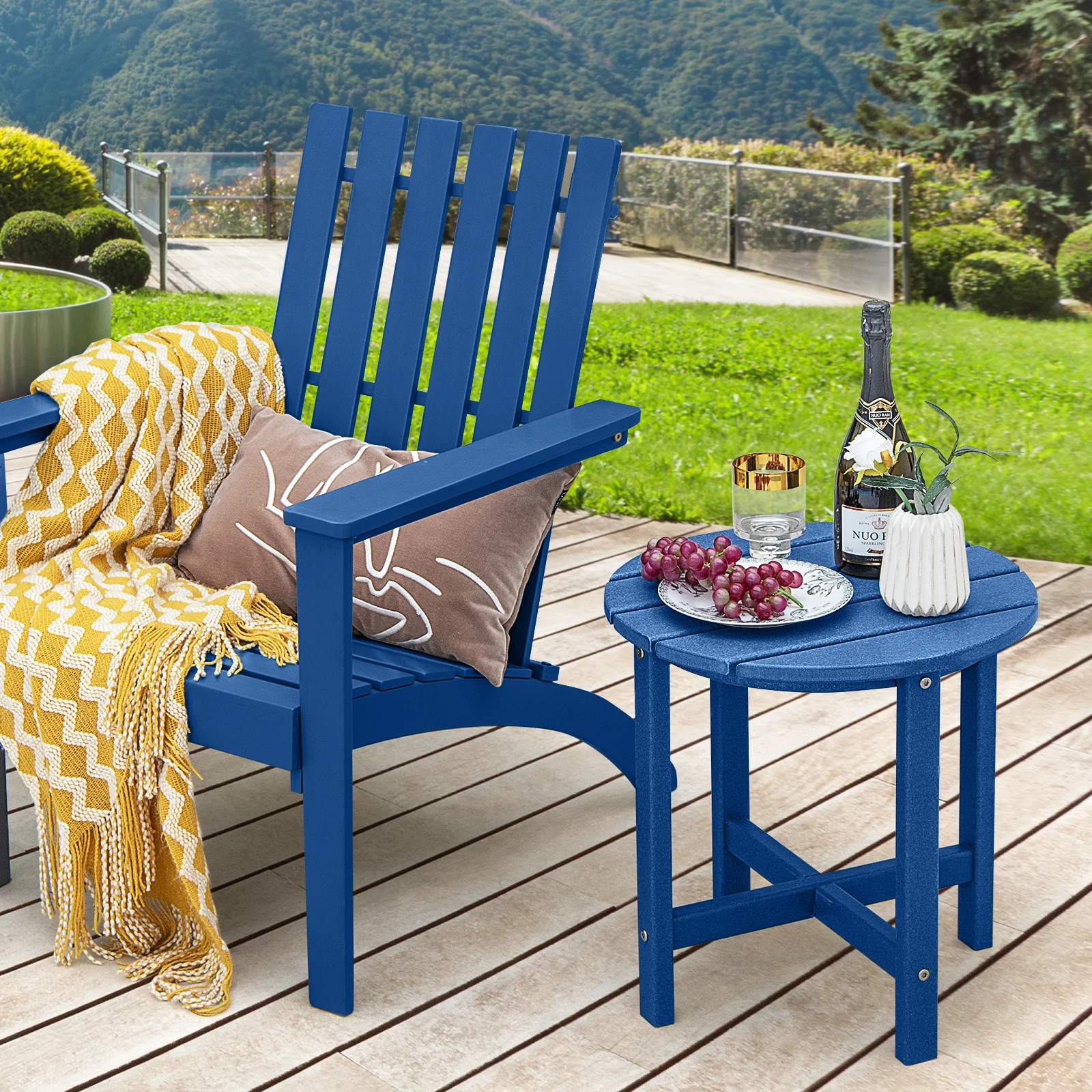 Set Of 2 18 Inch Round Weather-Resistant Side Tables, Navy - Image 2